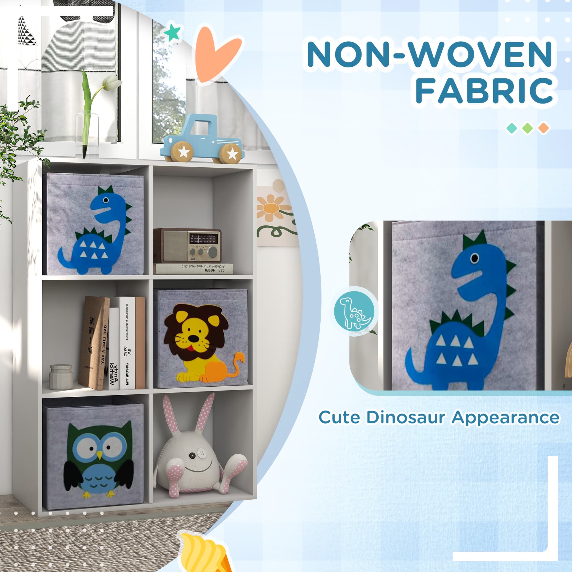 White Kids Storage Cabinet with Three Fabric Drawers - image 9