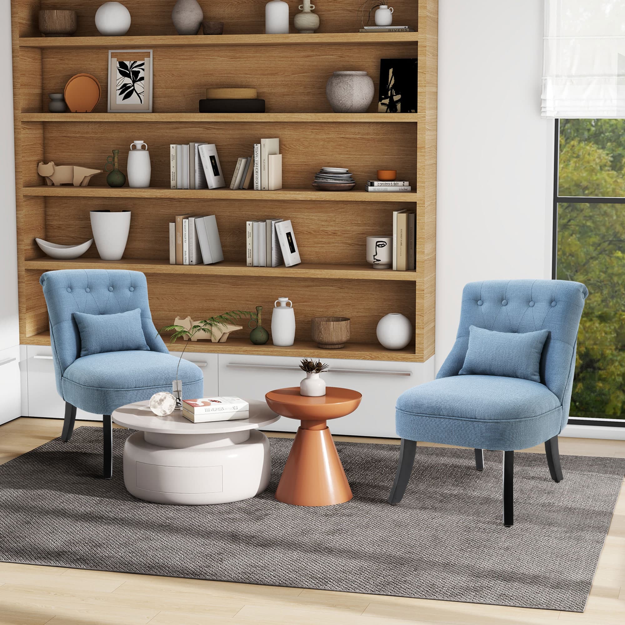 Vintage-Inspired Blue Tufted Armless Accent Chairs (Set of 2) - image 1