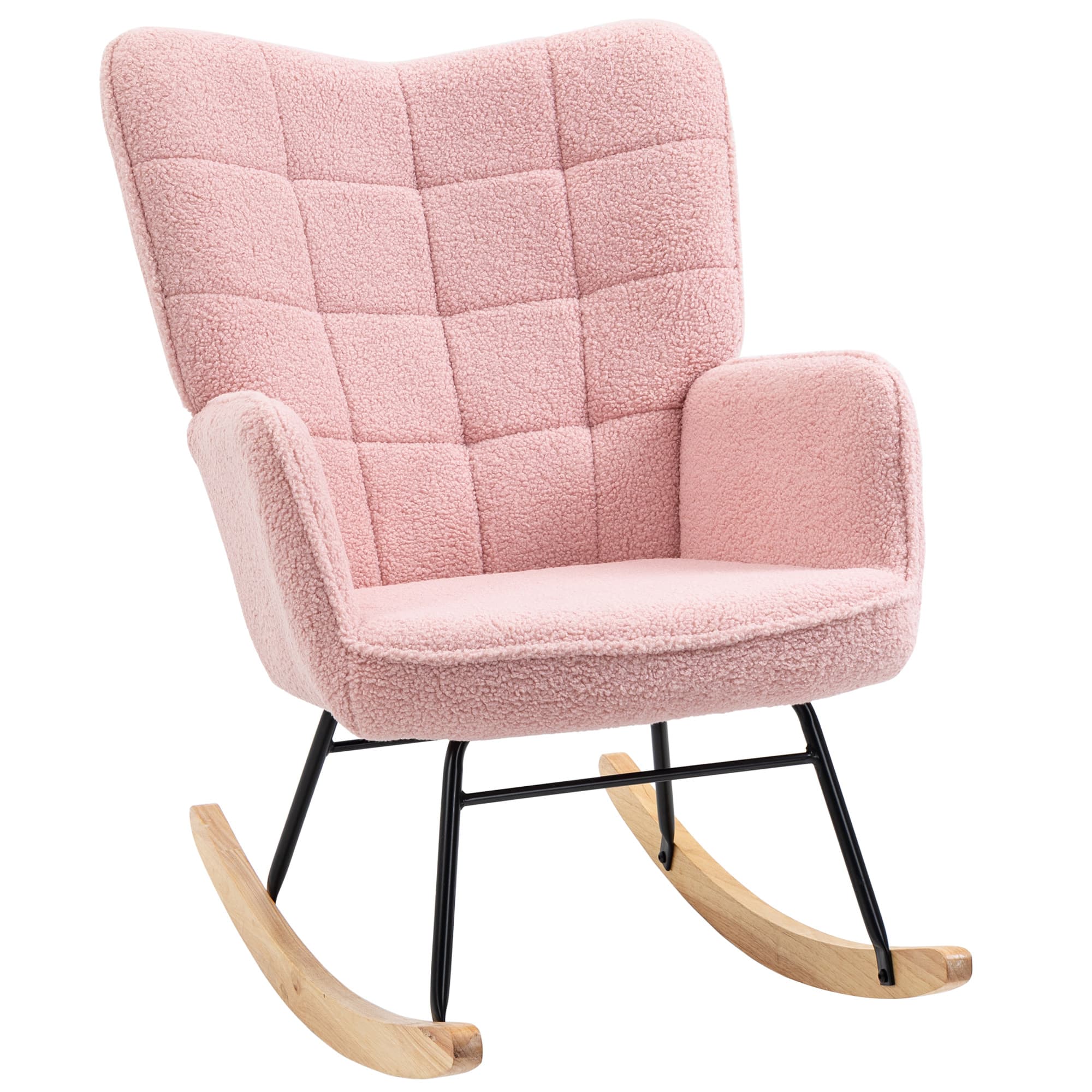 Sink Into Comfort with the Pink Fleece Wingback Rocking Chair - Pink