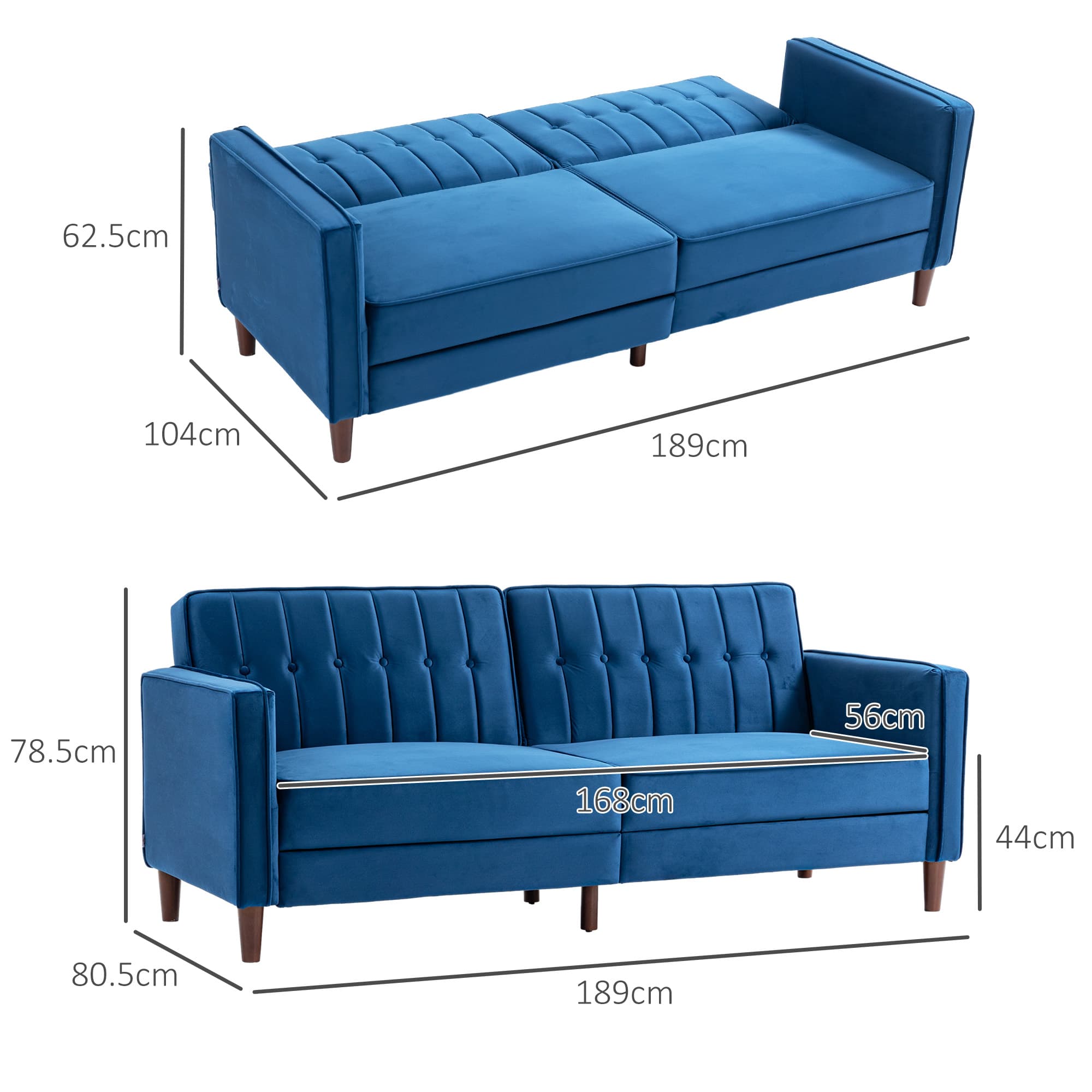 Discover Effortless Comfort: Blue Velvet 3-Seater Sofa Bed - image 1