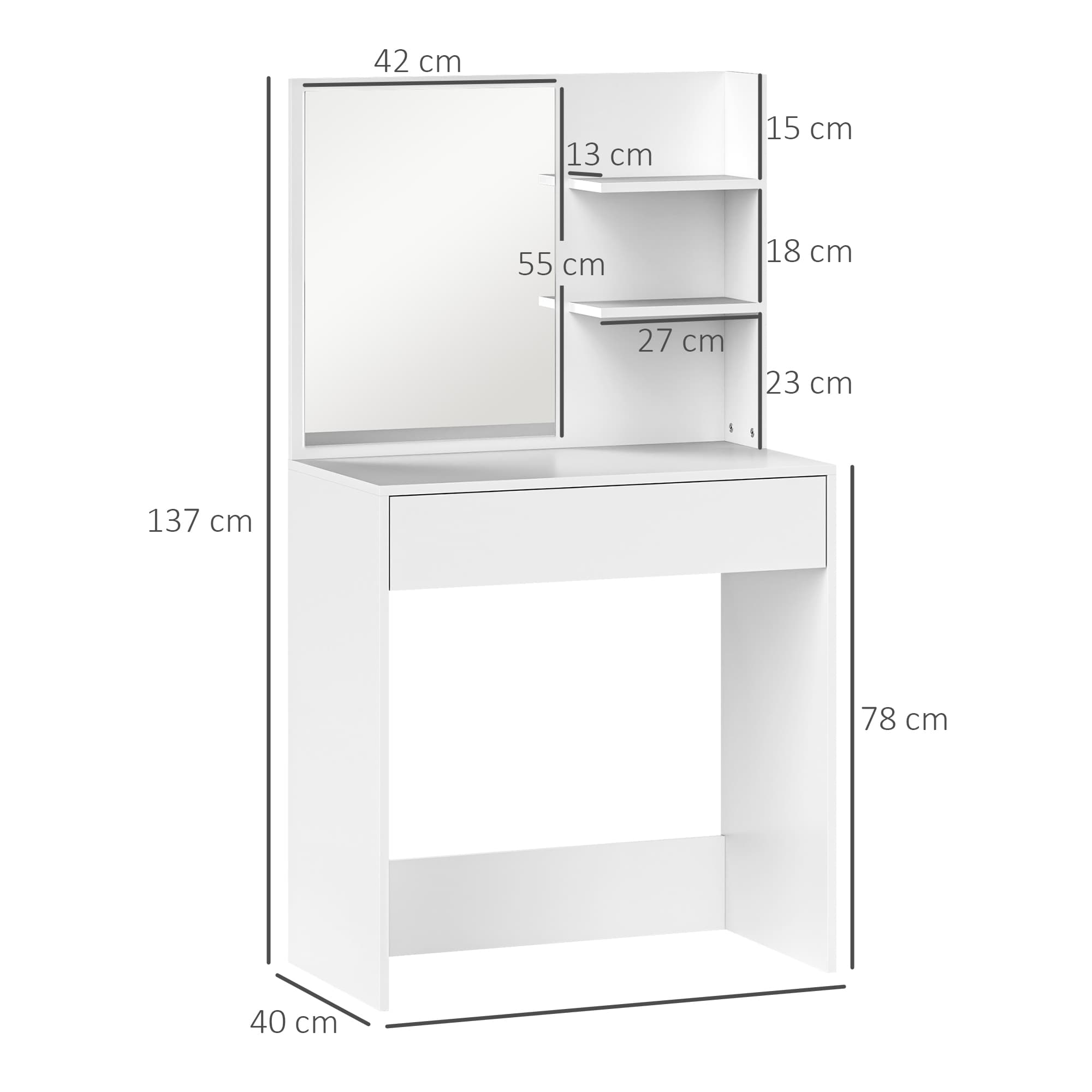 Dressing Table With Mirror, Drawer and Shelves – White - image 1