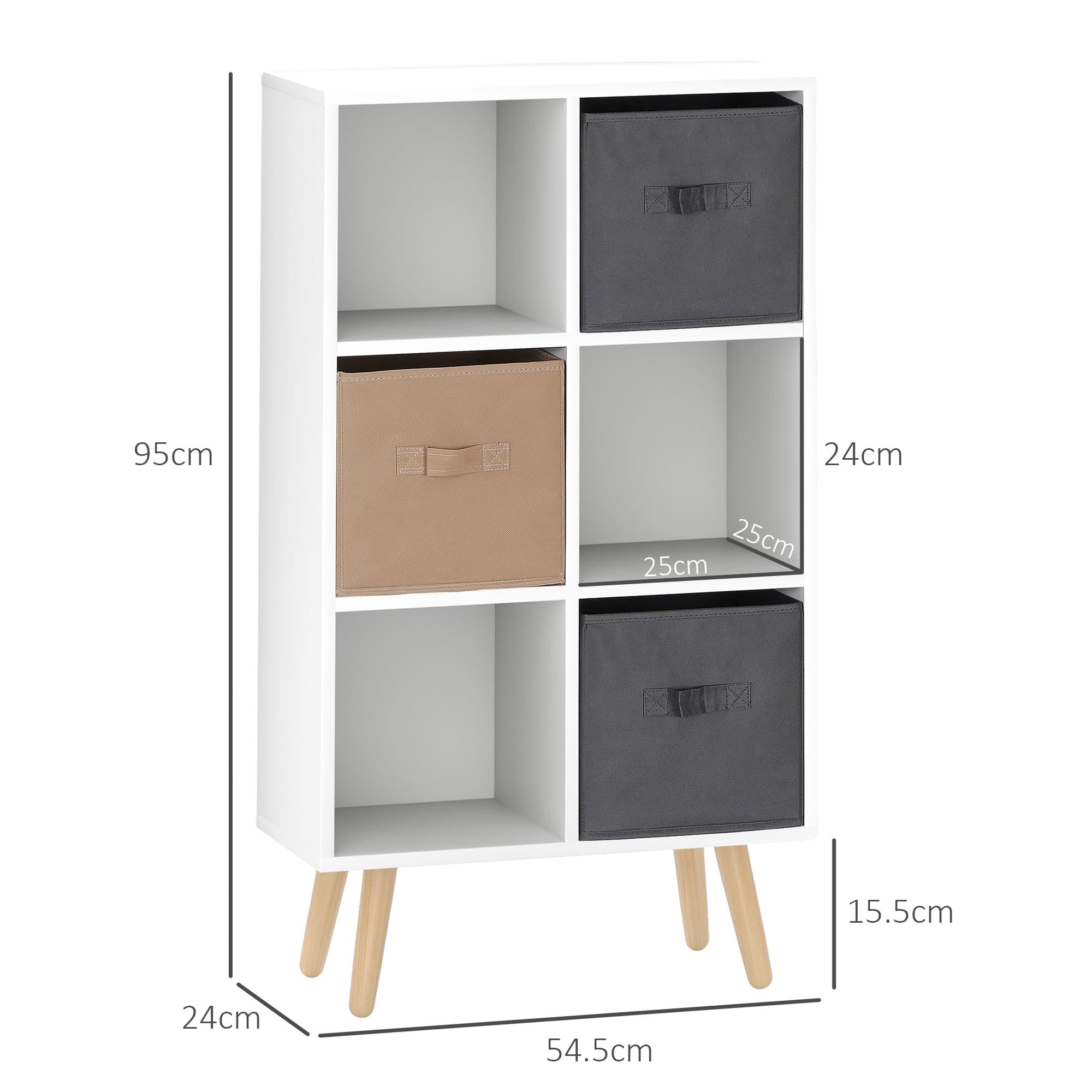 White 6-Cube Unit with 3 Fabric Drawers and Scandi-Style Legs - image 1