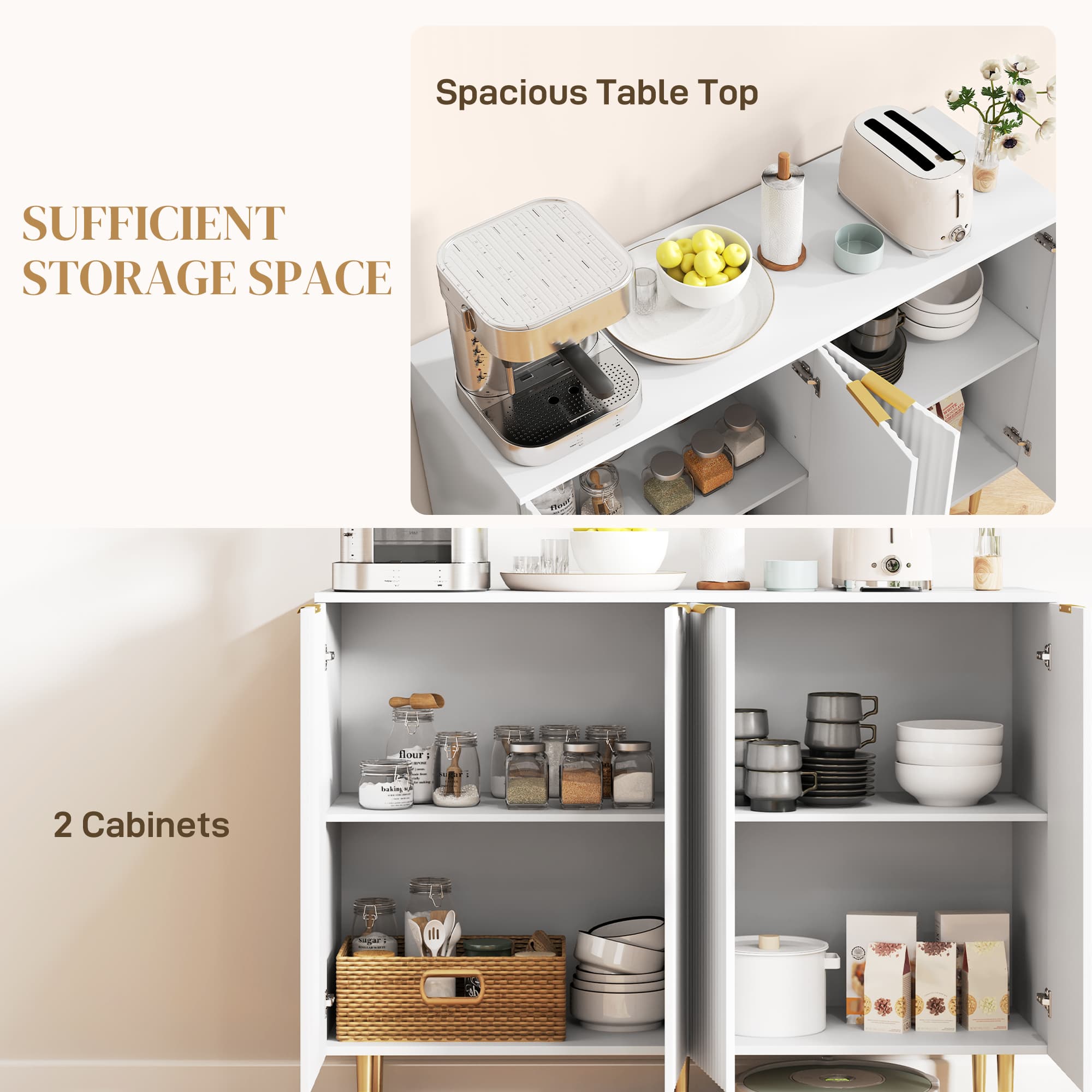 Ribbed 4-Door Sideboard with Gold Legs and Adjustable Shelves - image 4