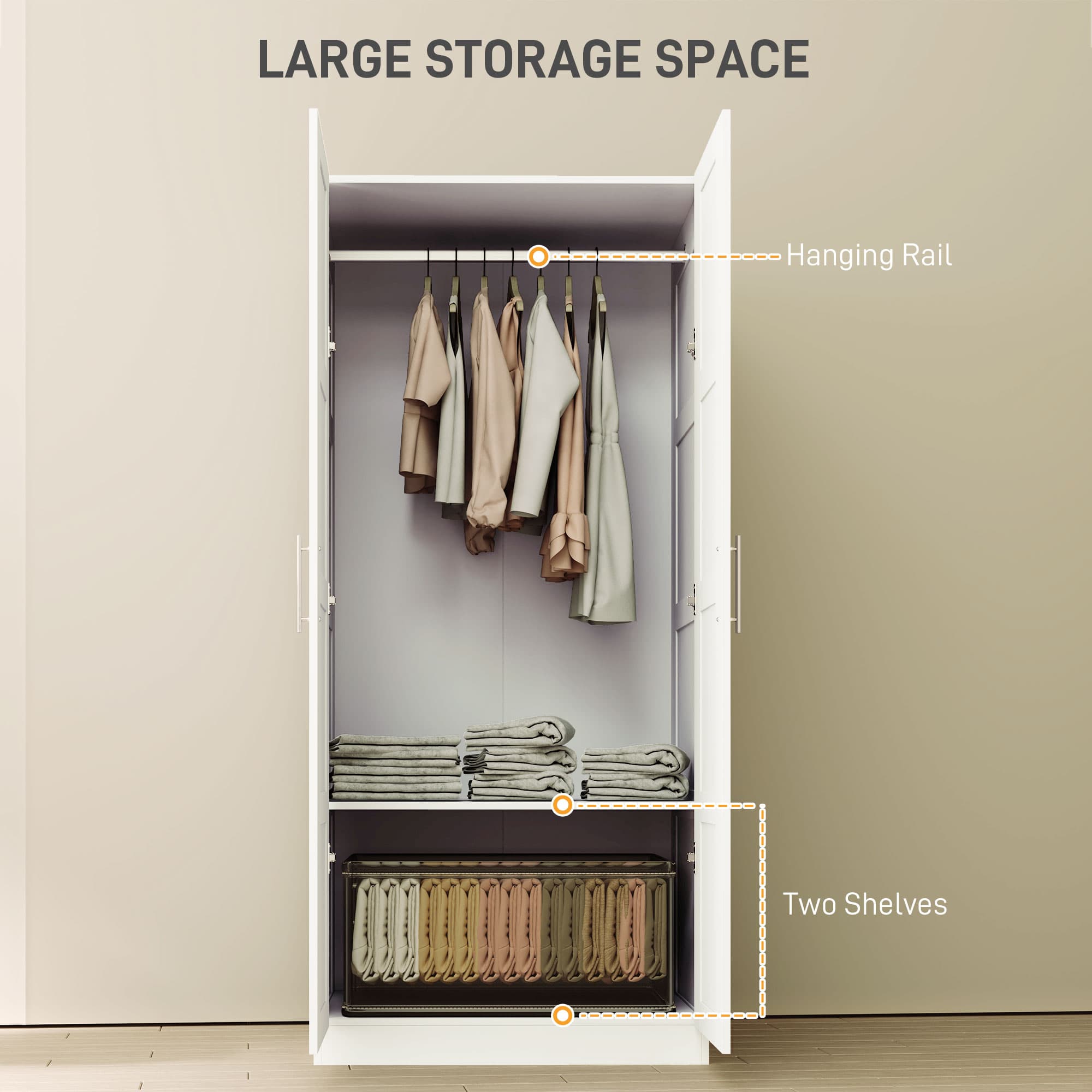 Effortless Storage: White Double Wardrobe with Shelves - image 2