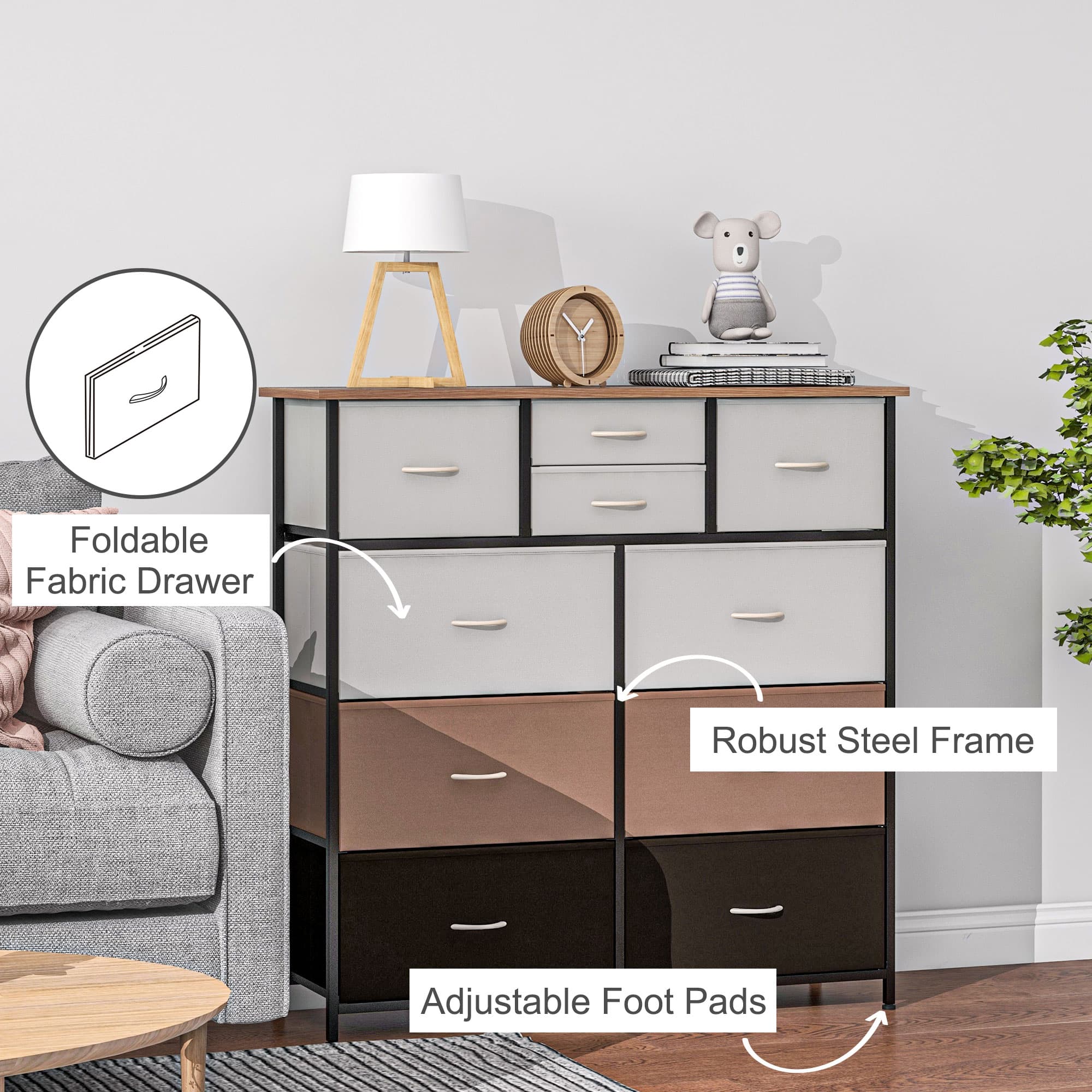 10-Drawer Dresser with Fabric Bins and Steel Frame - image 3