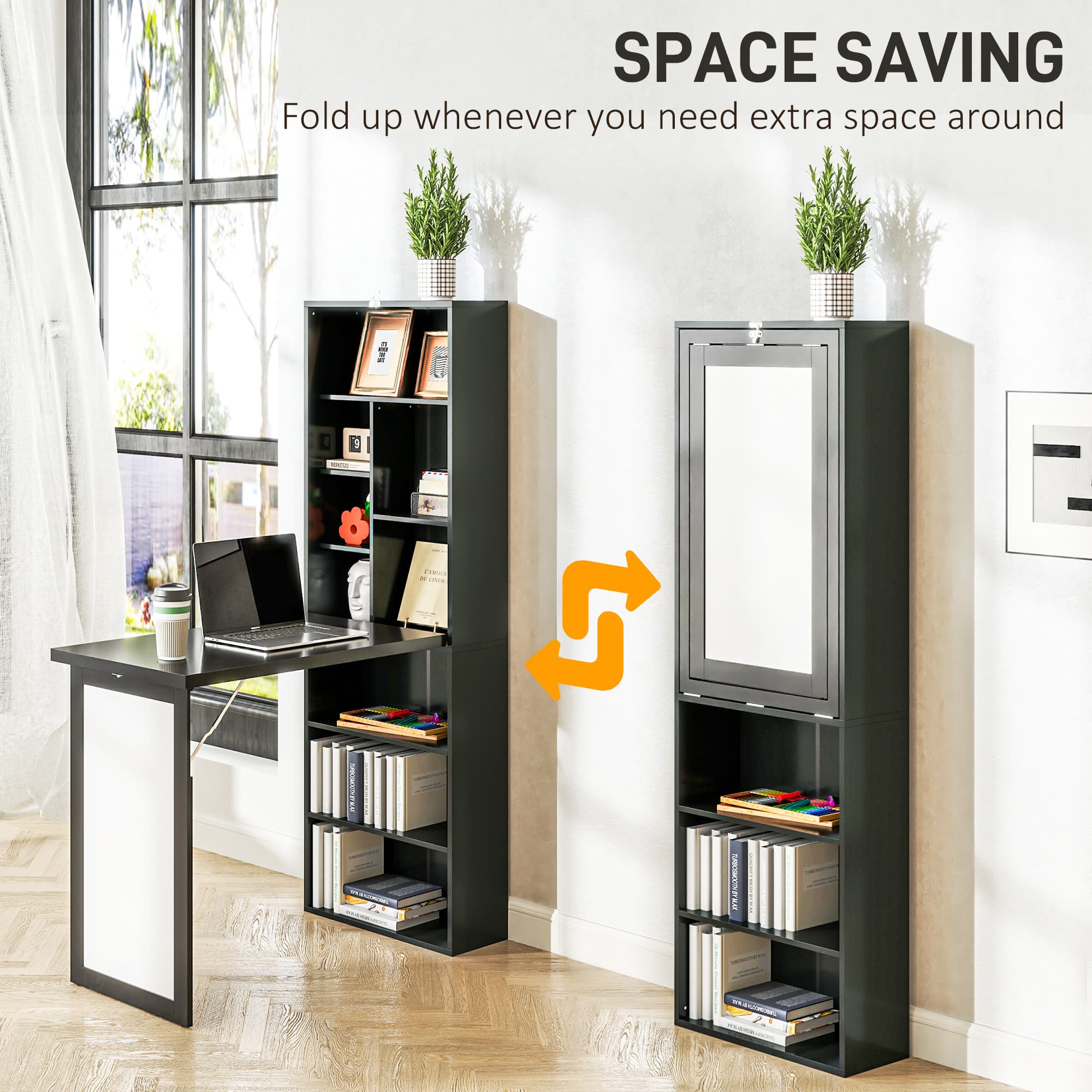 Fold-Out Work Desk with Shelving Unit and Whiteboard Panel - image 1