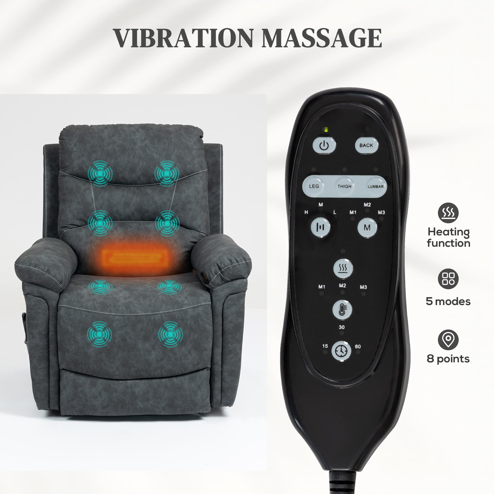 Effortless Grey Power Lift Recliner with Massage & Heat - image 1