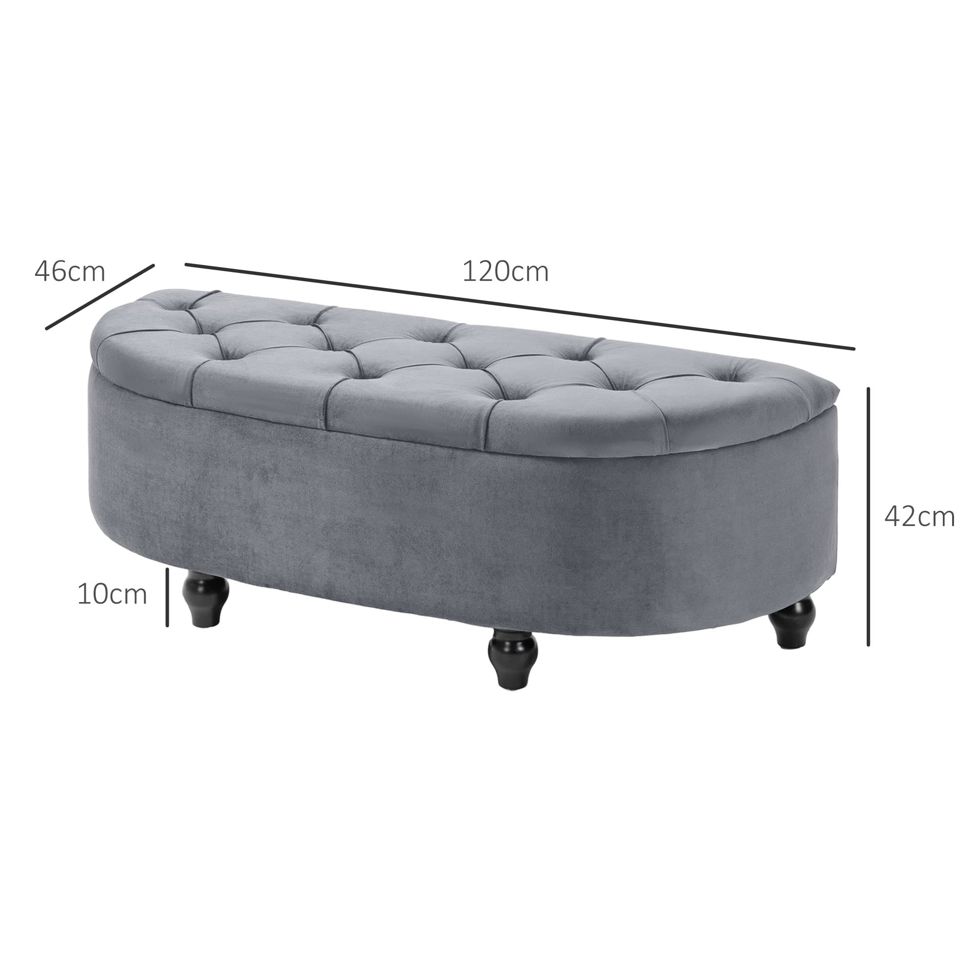 Half-Circle Storage Ottoman in Grey Velvet-Feel Fabric With Tufted Lid - image 4