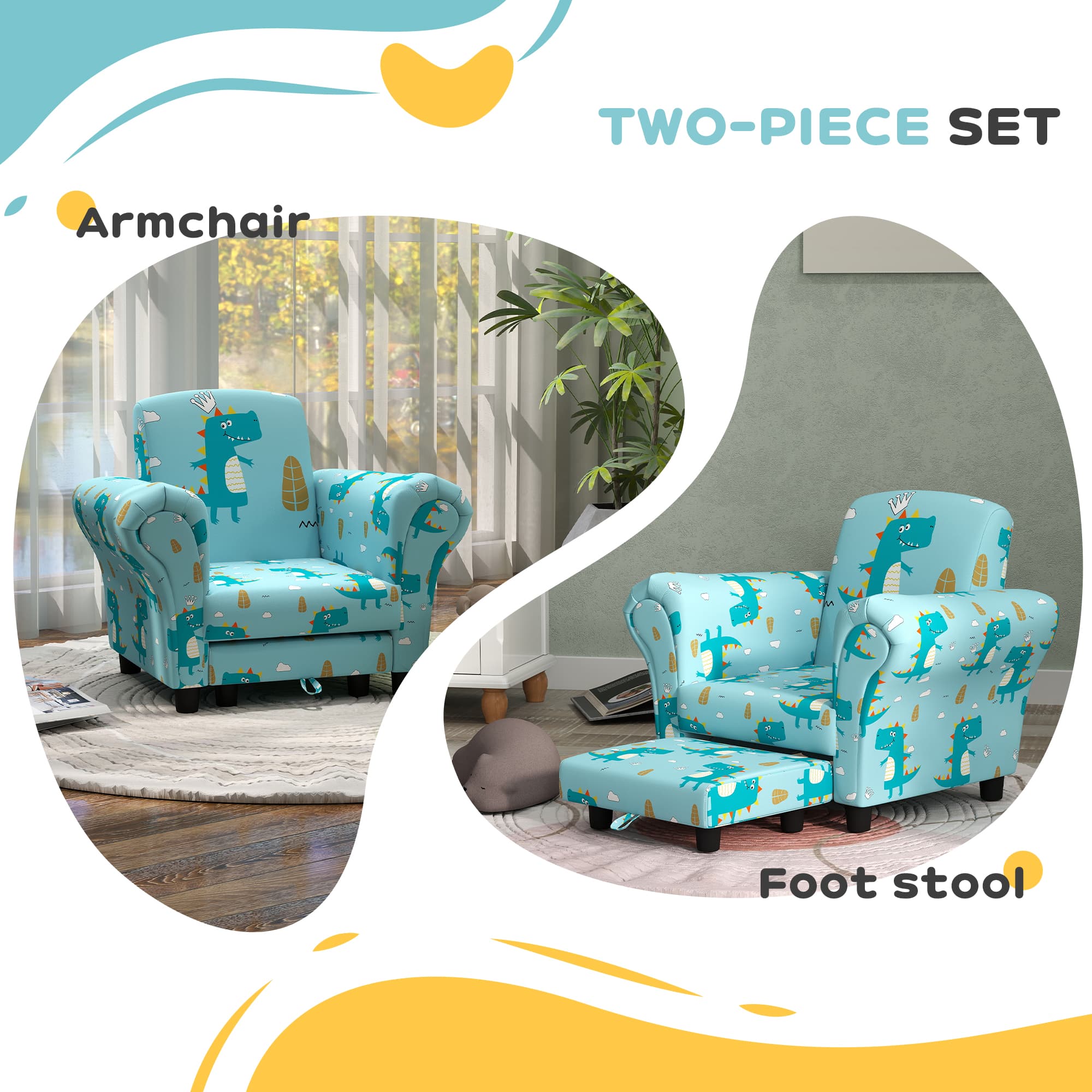 Blue Dinosaur Kids Armchair & Nesting Stool Set - image 2