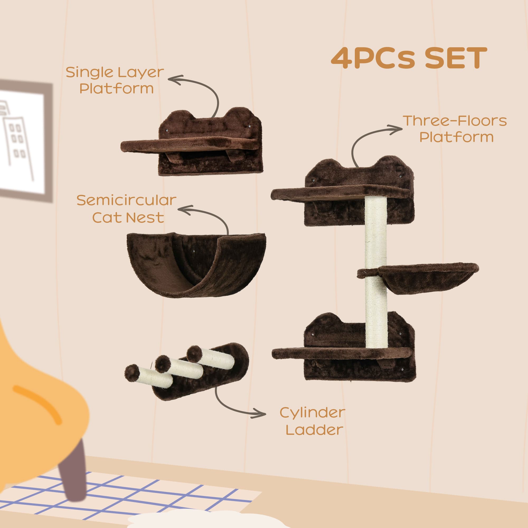 Transform Your Space with PawHut Wall-Mounted Cat Shelves - image 5