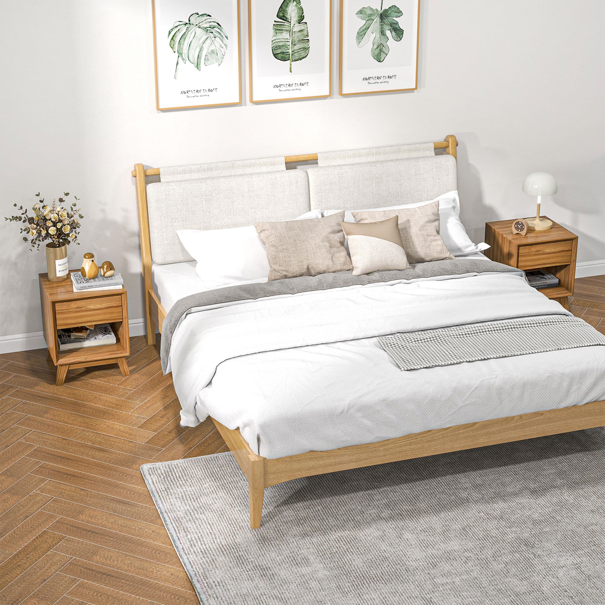 Pair of Walnut-Effect Bedside Tables with Drawer and Open Shelf - image 2