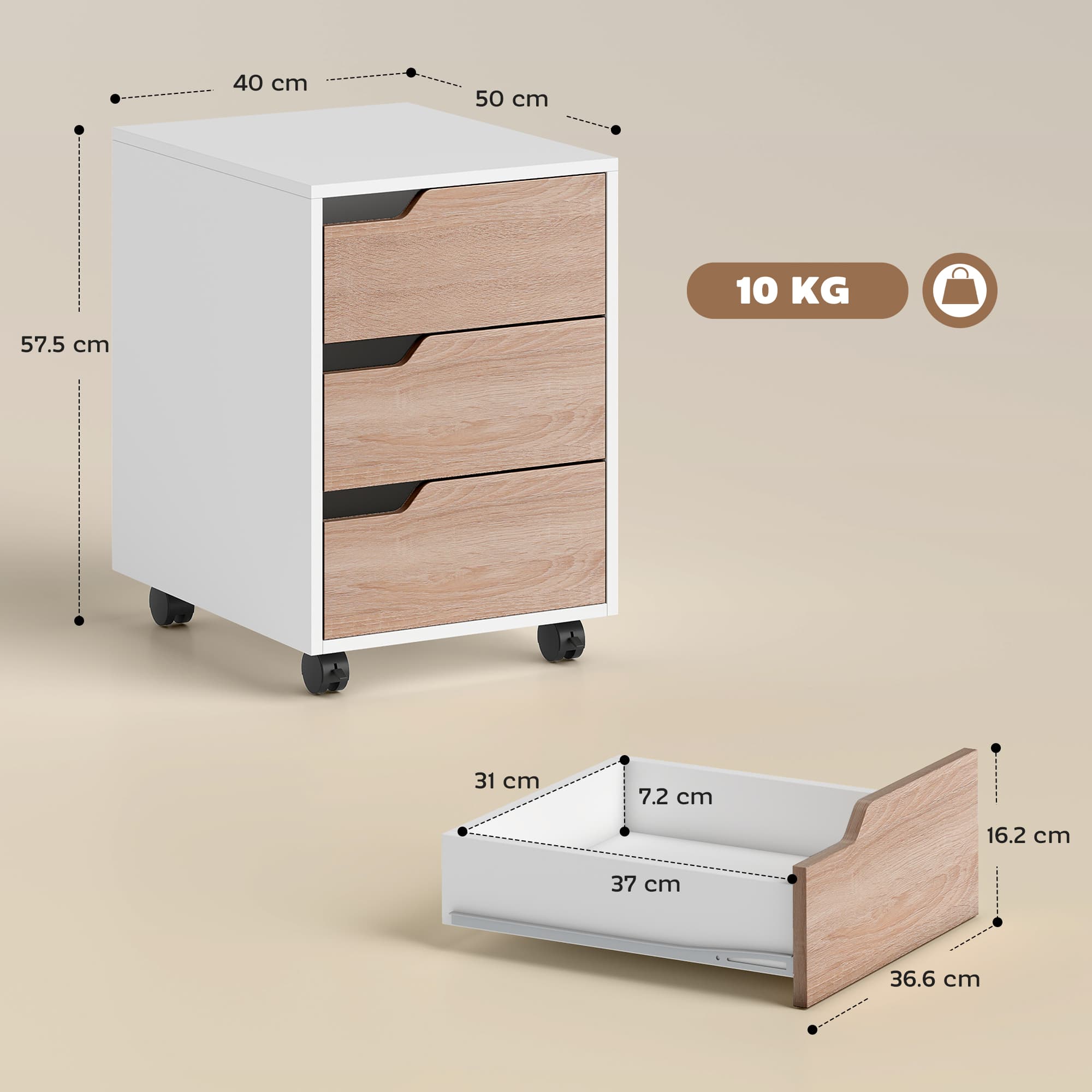Oak 3-Drawer Mobile Filing Cabinet for Effortless Organisation - image 1