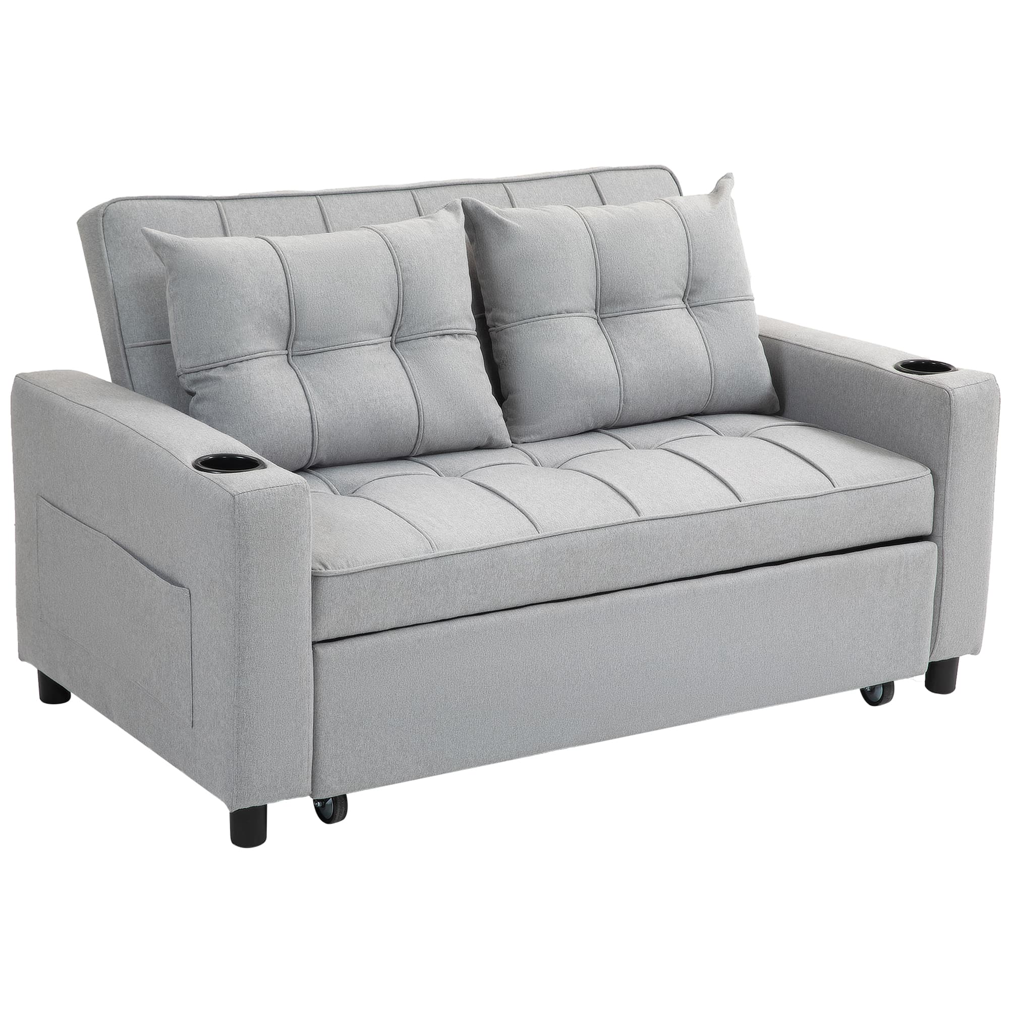Light Grey Two-Seater Sofa Bed with Pull-Out Mattress - Light Grey
