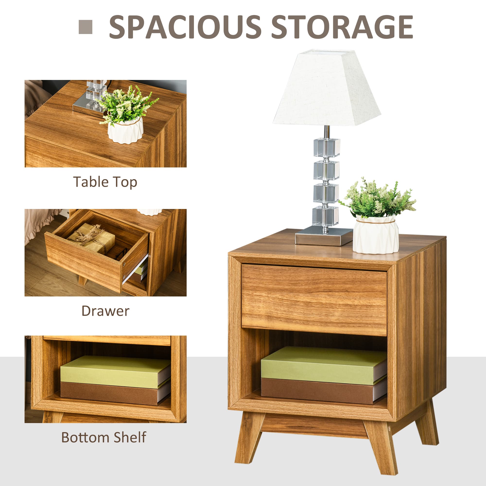 Pair of Walnut-Effect Bedside Tables with Drawer and Open Shelf - image 1