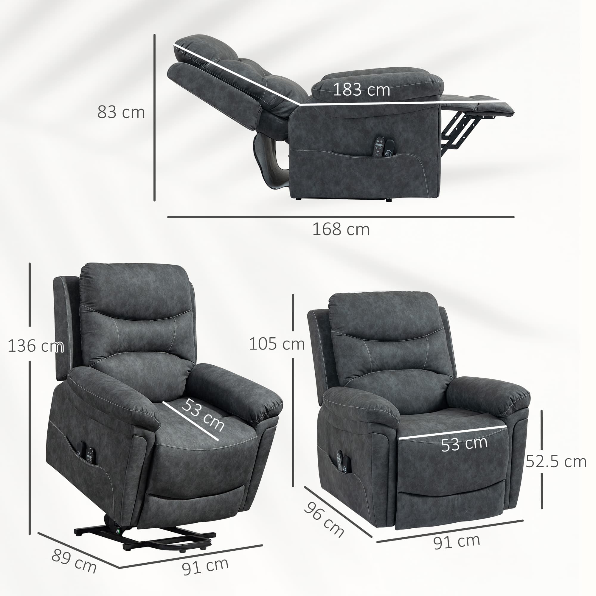 Effortless Grey Power Lift Recliner with Massage & Heat - image 4