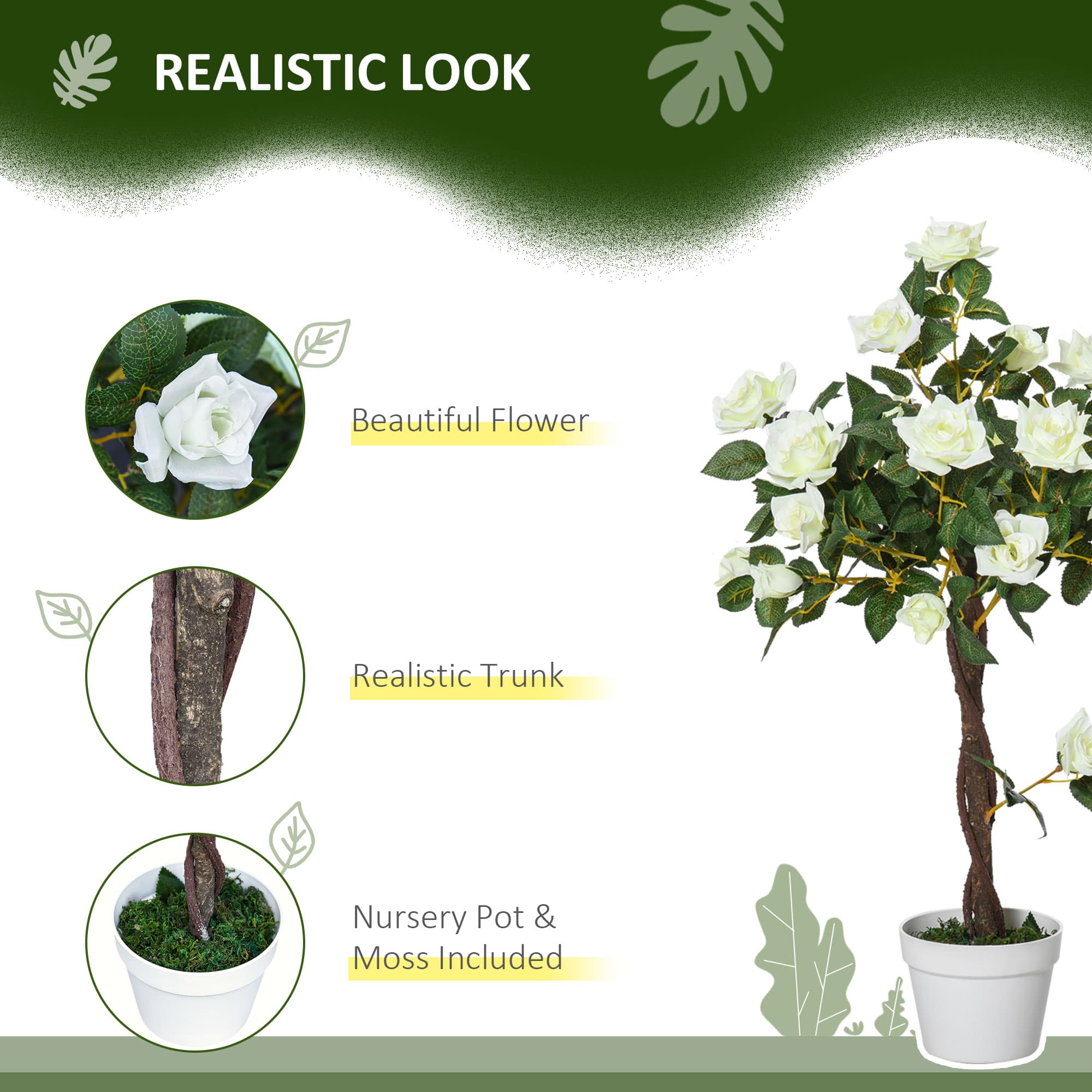 A pair of faux white rose topiary trees in white pots, 90cm tall - image 1