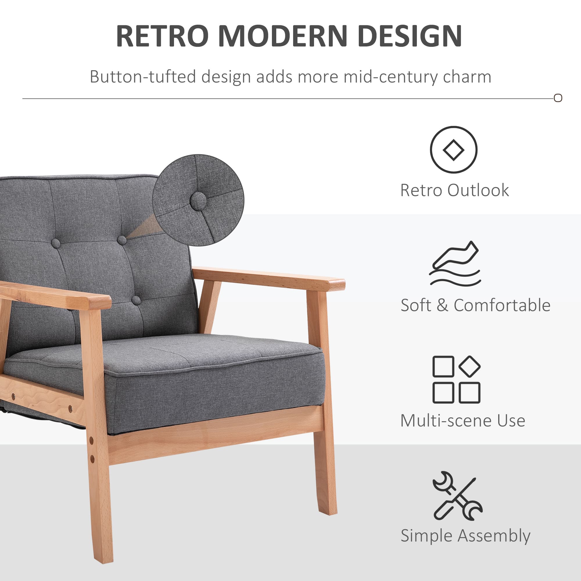 Transform Your Space With Retro Grey Linen Accent Chairs - image 1