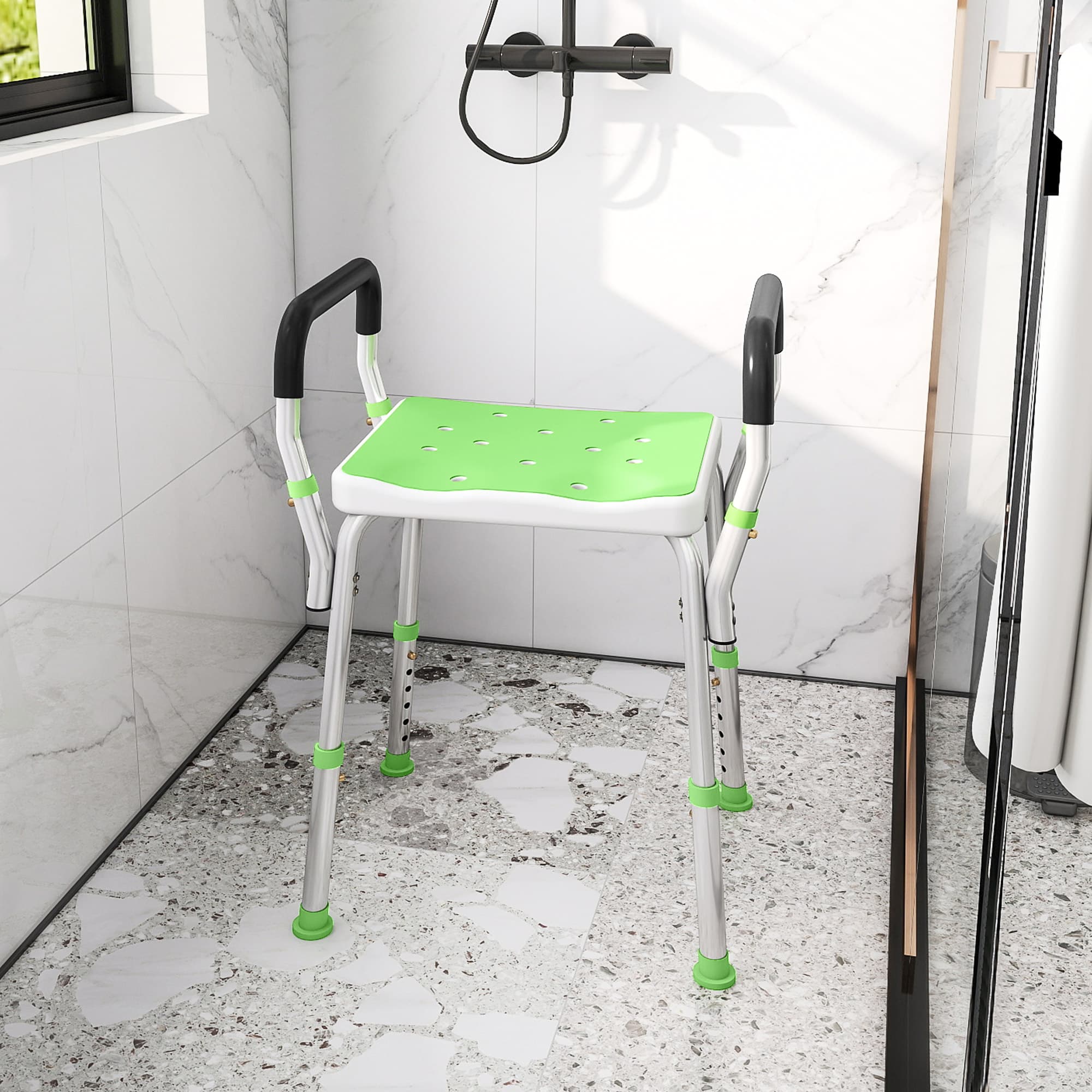 Height-adjustable shower seat with armrests and non-slip feet - image 6