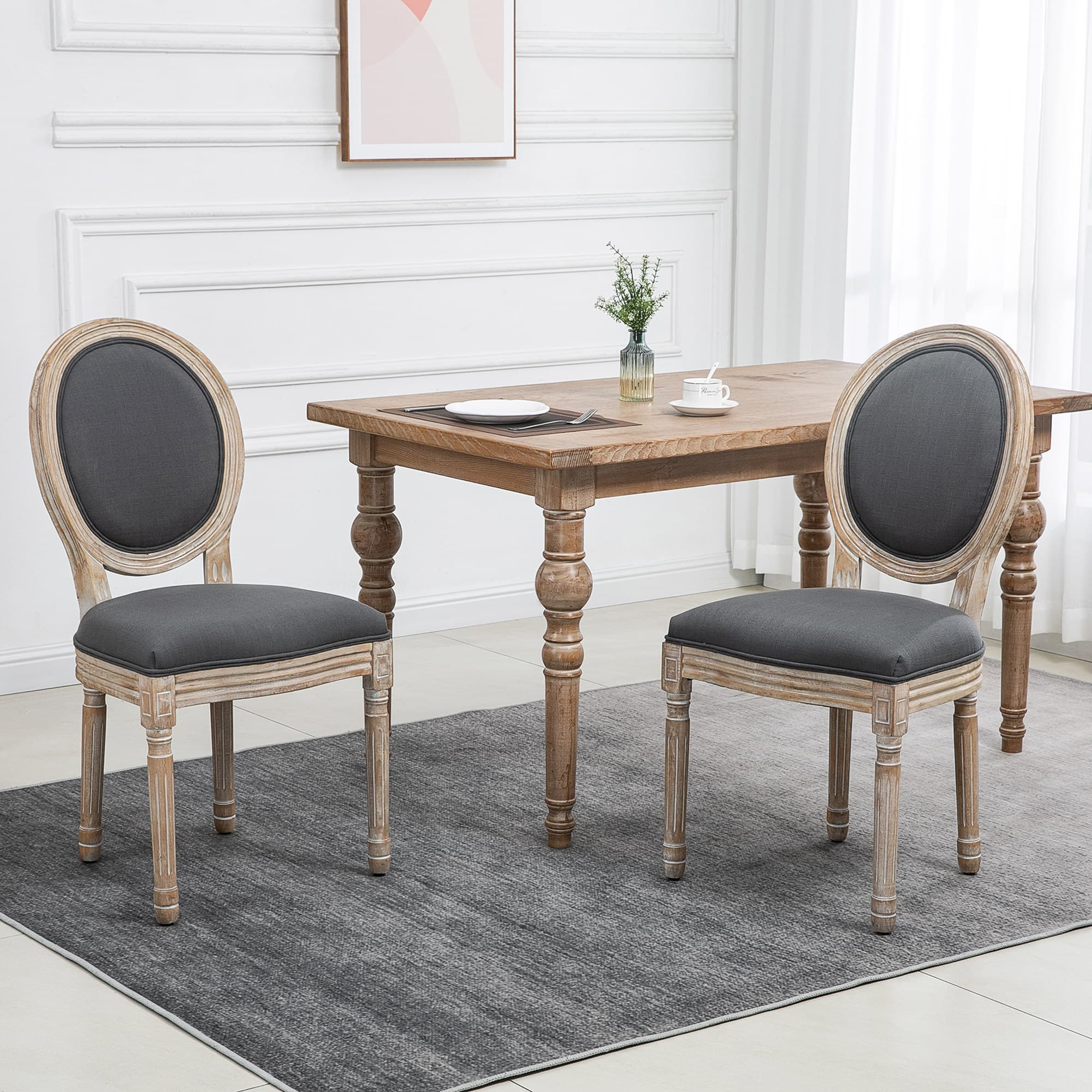 Two French-Inspired Dining Chairs with Carved Wood Frame - image 2