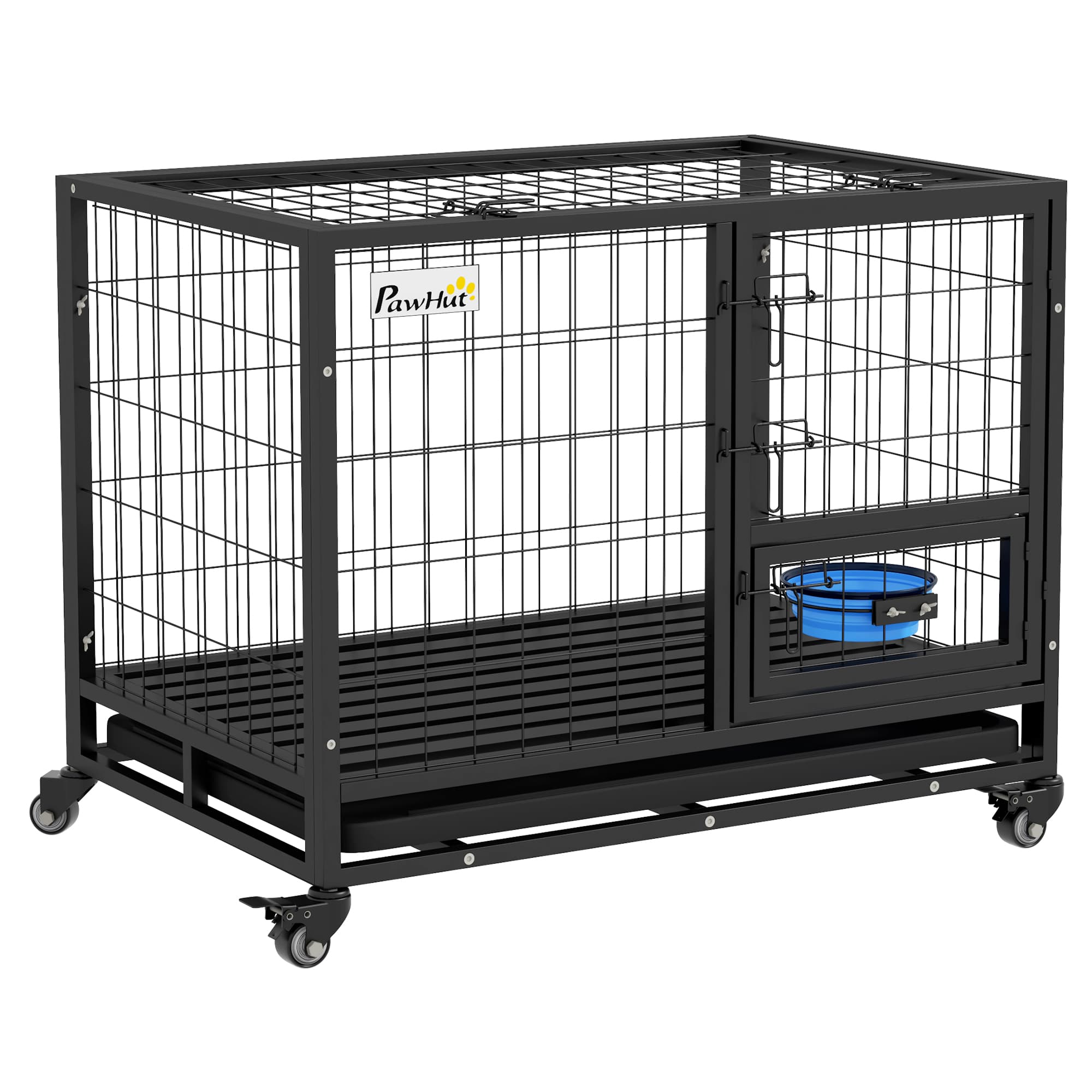 Heavy-Duty Dog Crate on Wheels with Feeding Bowl