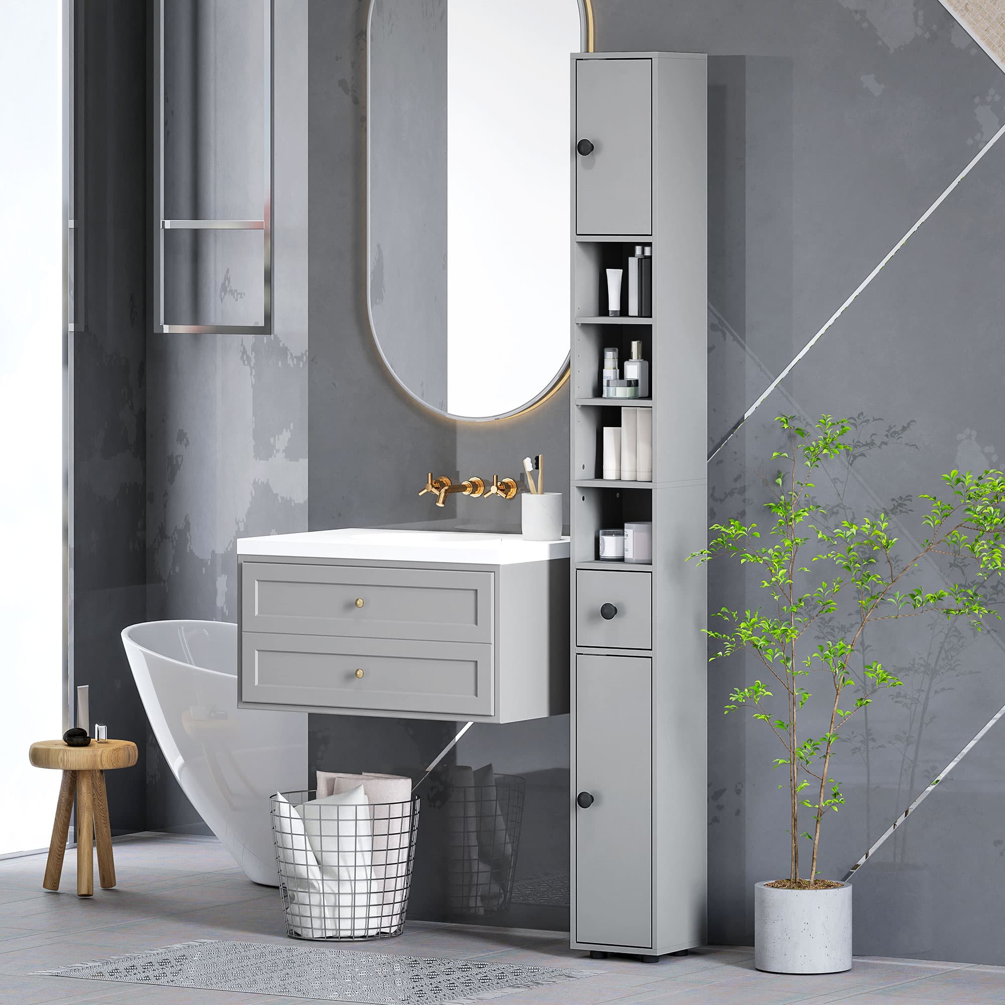 Effortless Storage: Kleankin 180cm Slim Grey Bathroom Cabinet - image 3