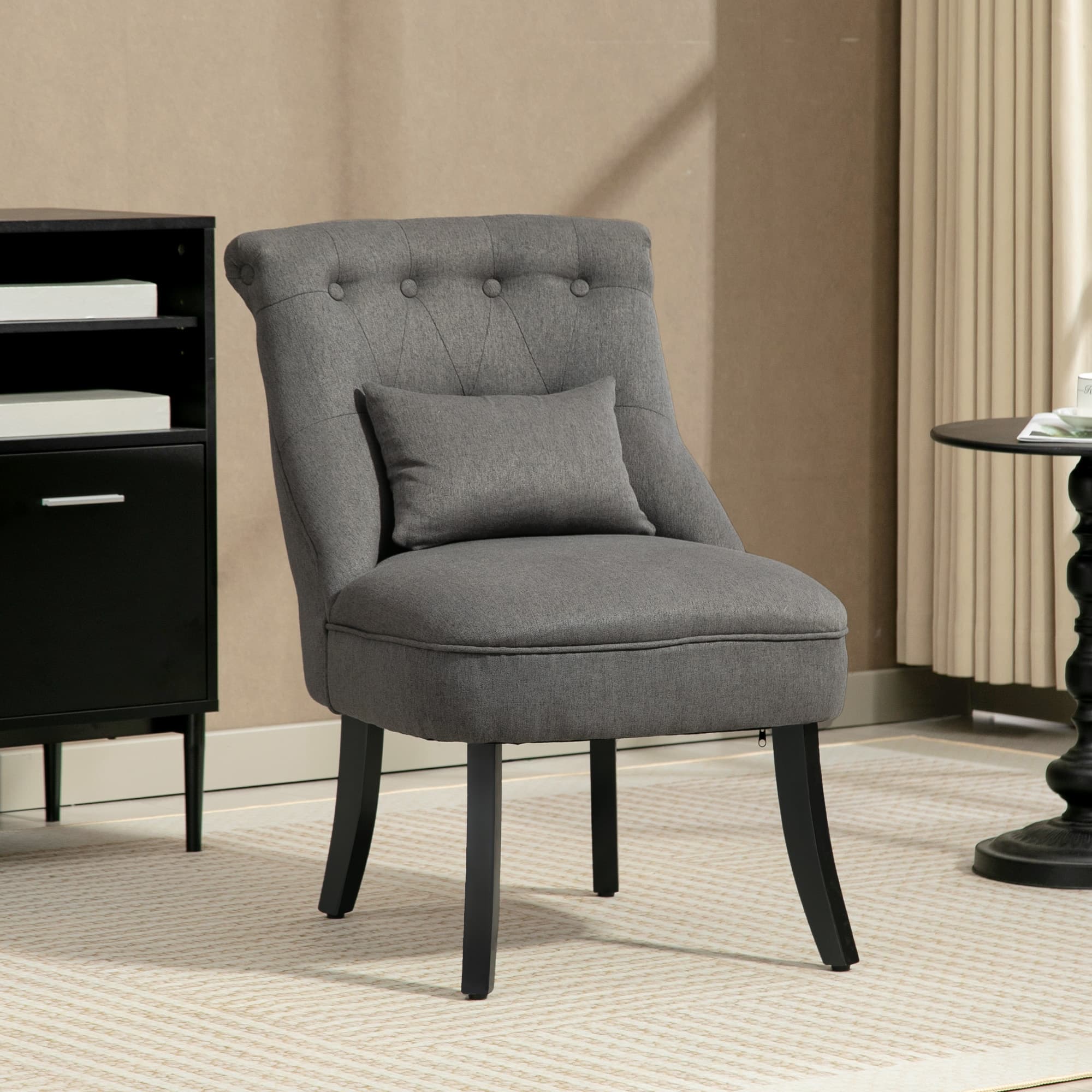 Charcoal Grey Tub Chair with Button Tufting & Lumbar Pillow - image 2