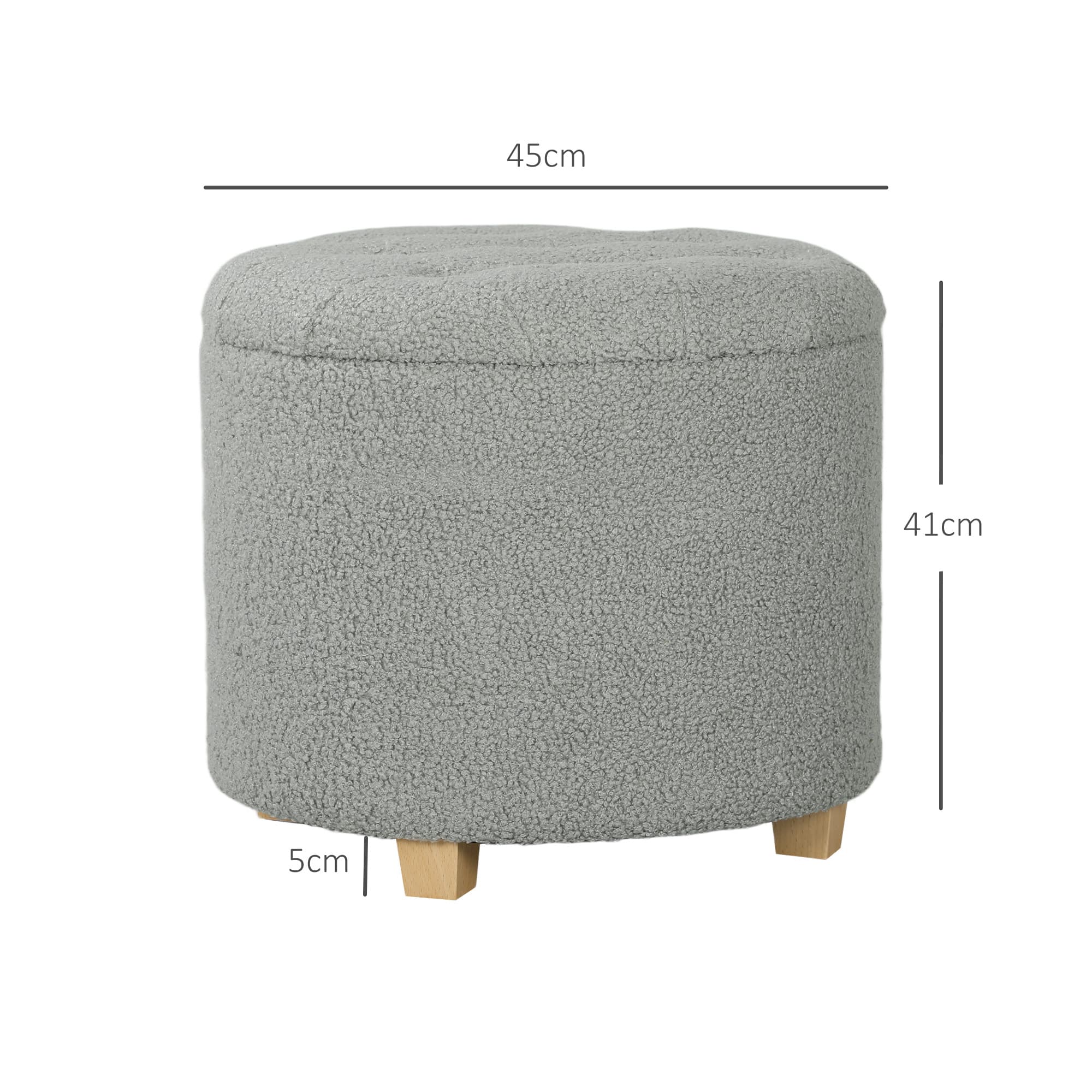 Teddy Fleece Storage Ottoman with Button-Tufted Lid, 40.5L Grey - image 2