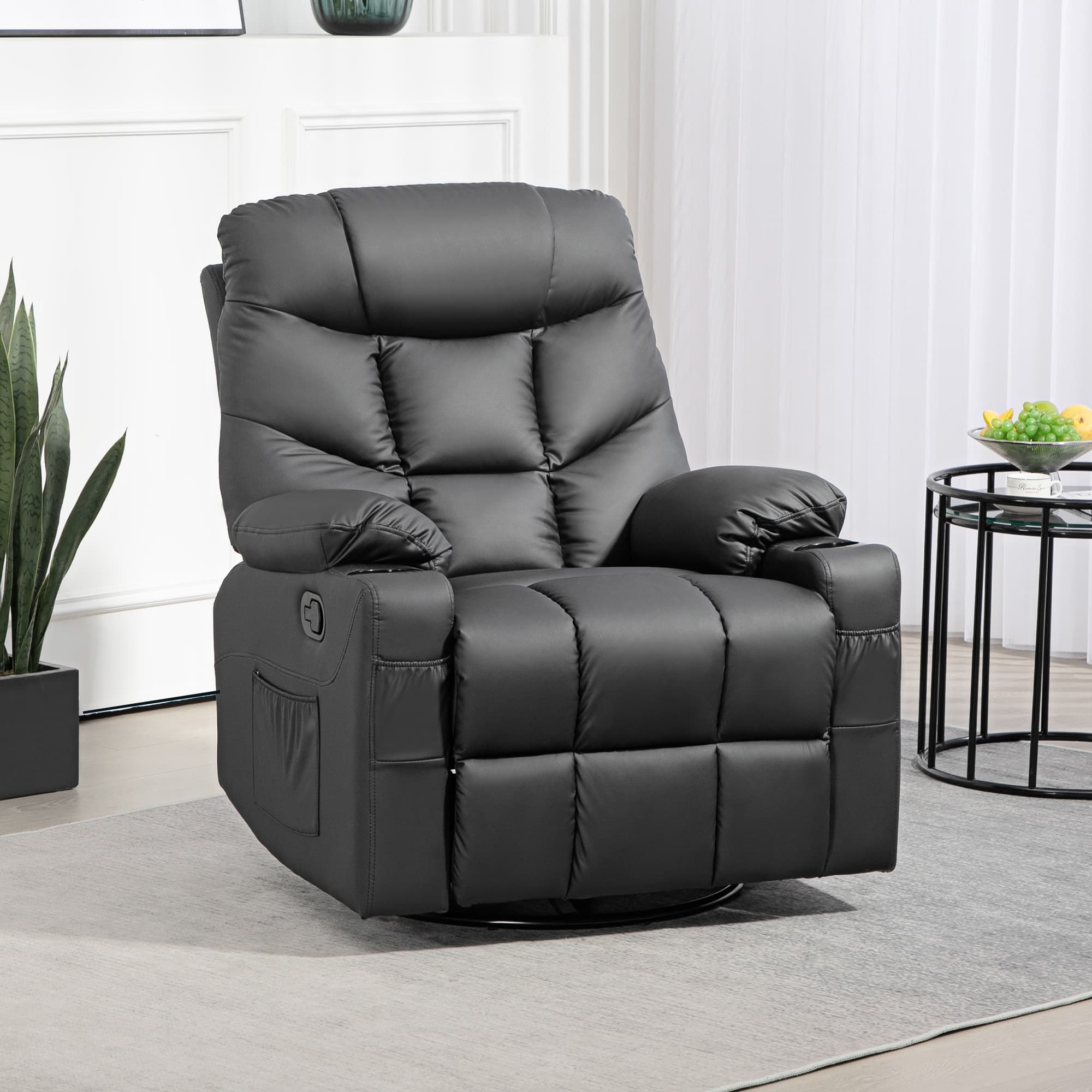 Effortless Comfort: Black Faux Leather Swivel Recliner - image 5