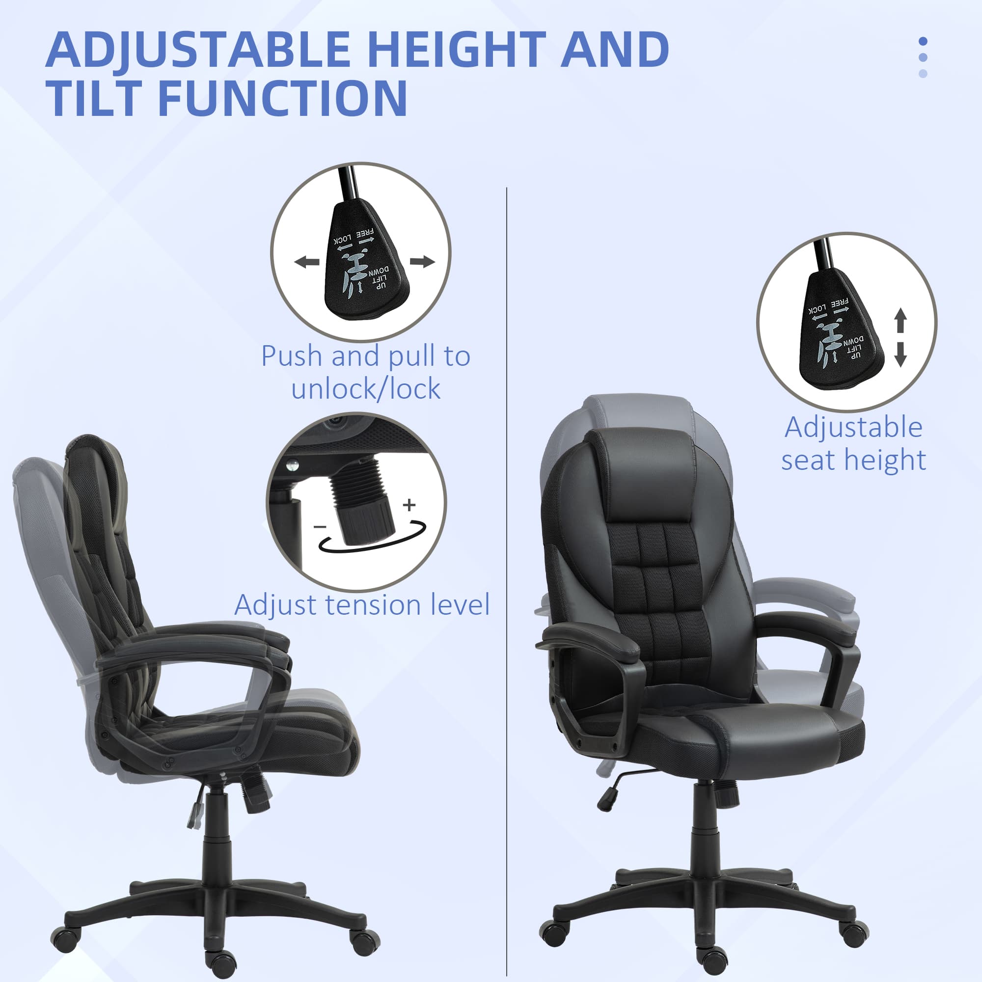 High-Back Office Chair with Faux Leather and Mesh Back - image 7