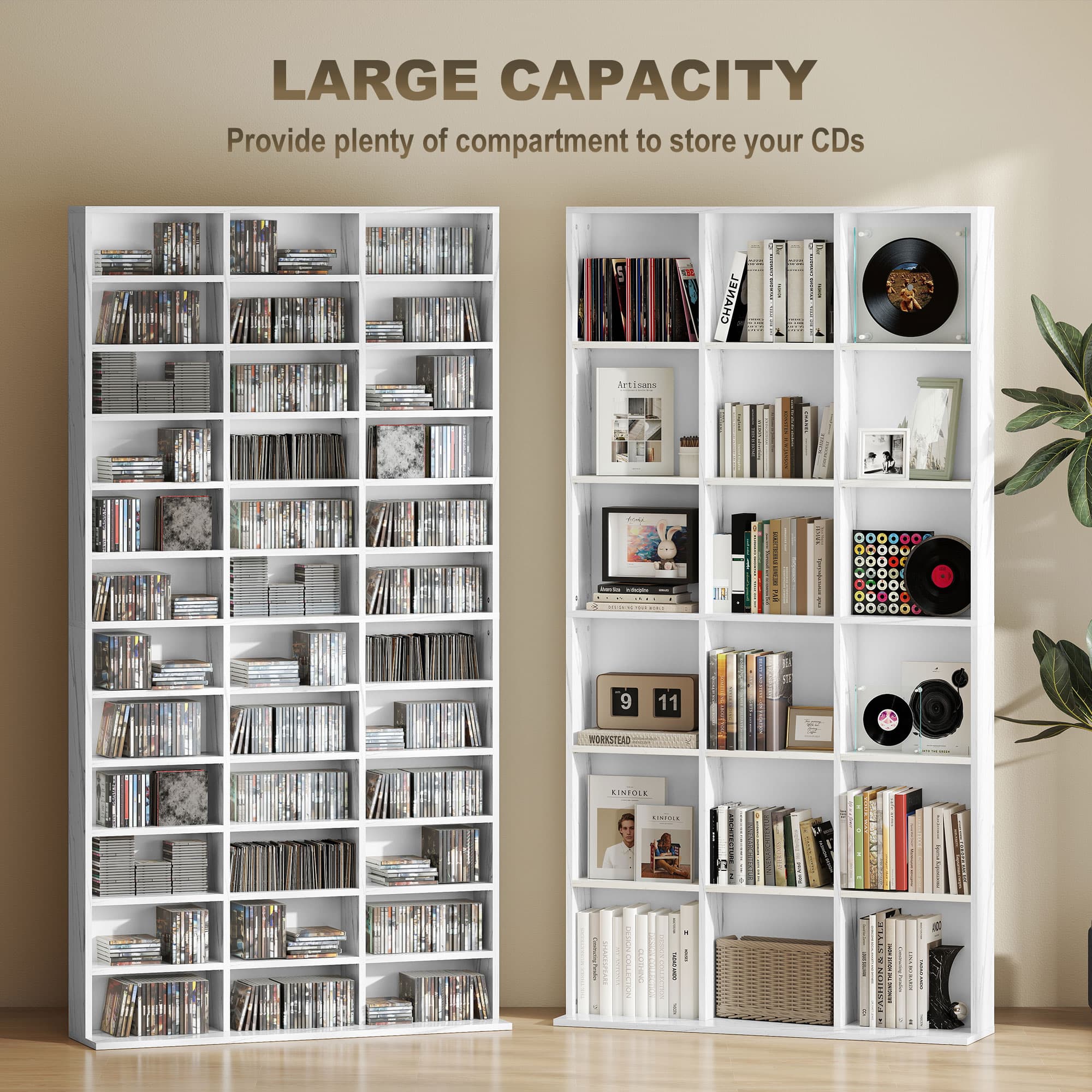 Three-Column Media Storage Unit in White Marble Effect - image 4