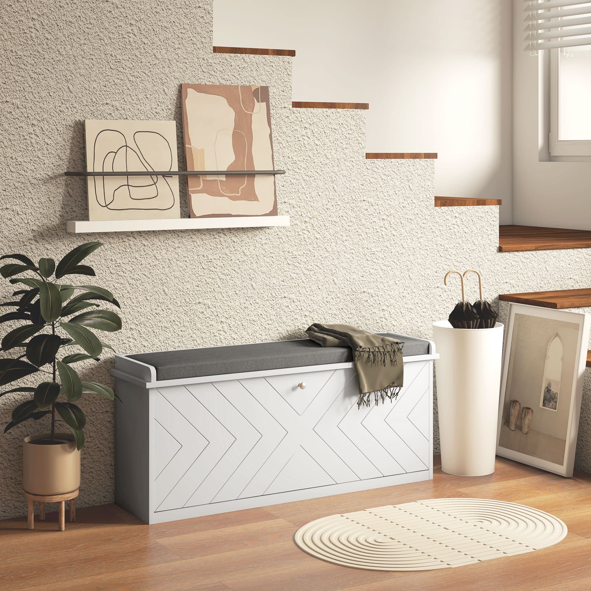 White Padded Shoe Storage Bench for Effortless Organisation - image 2