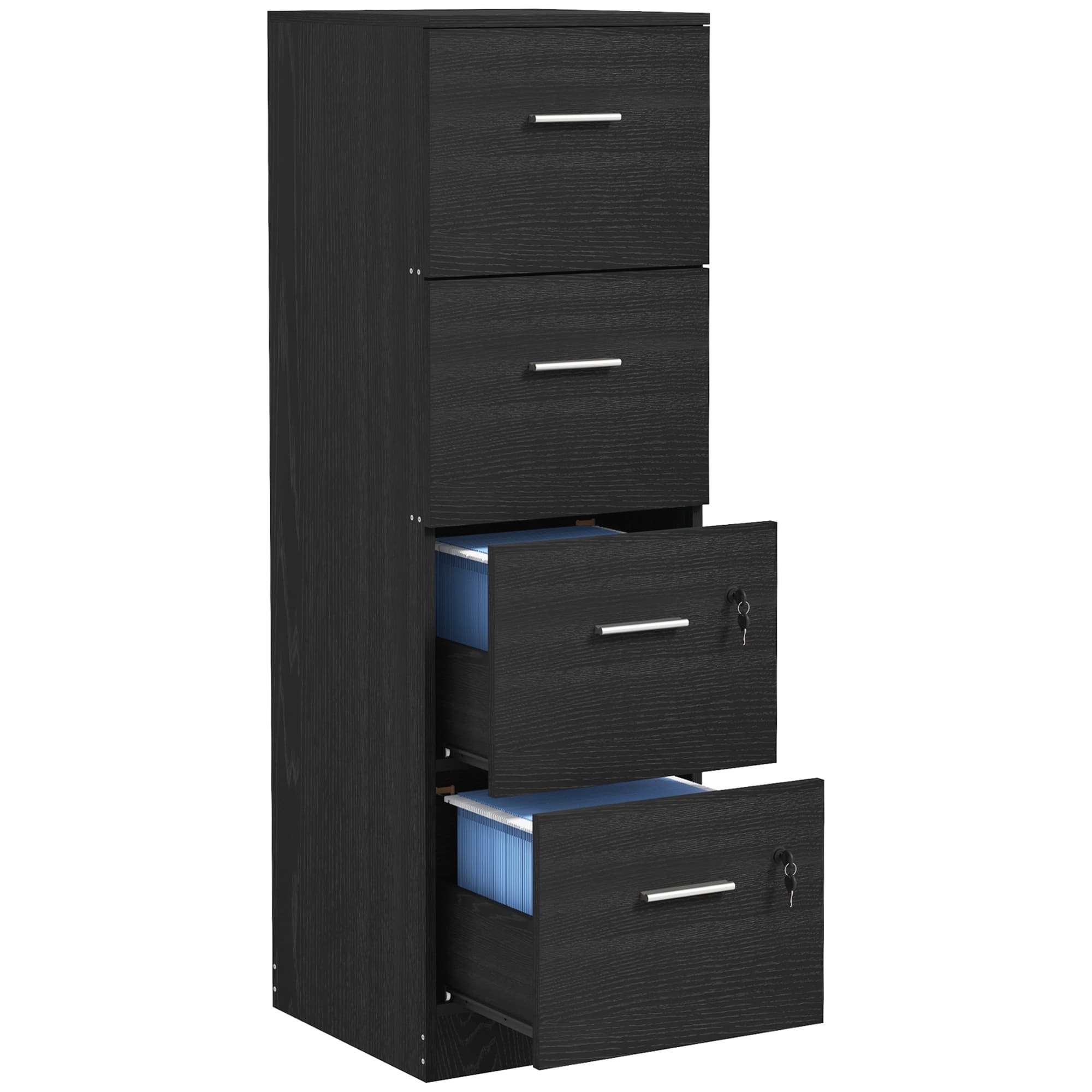 Four-Drawer Filing Cabinet with Locks — Black Wood Effect - Black