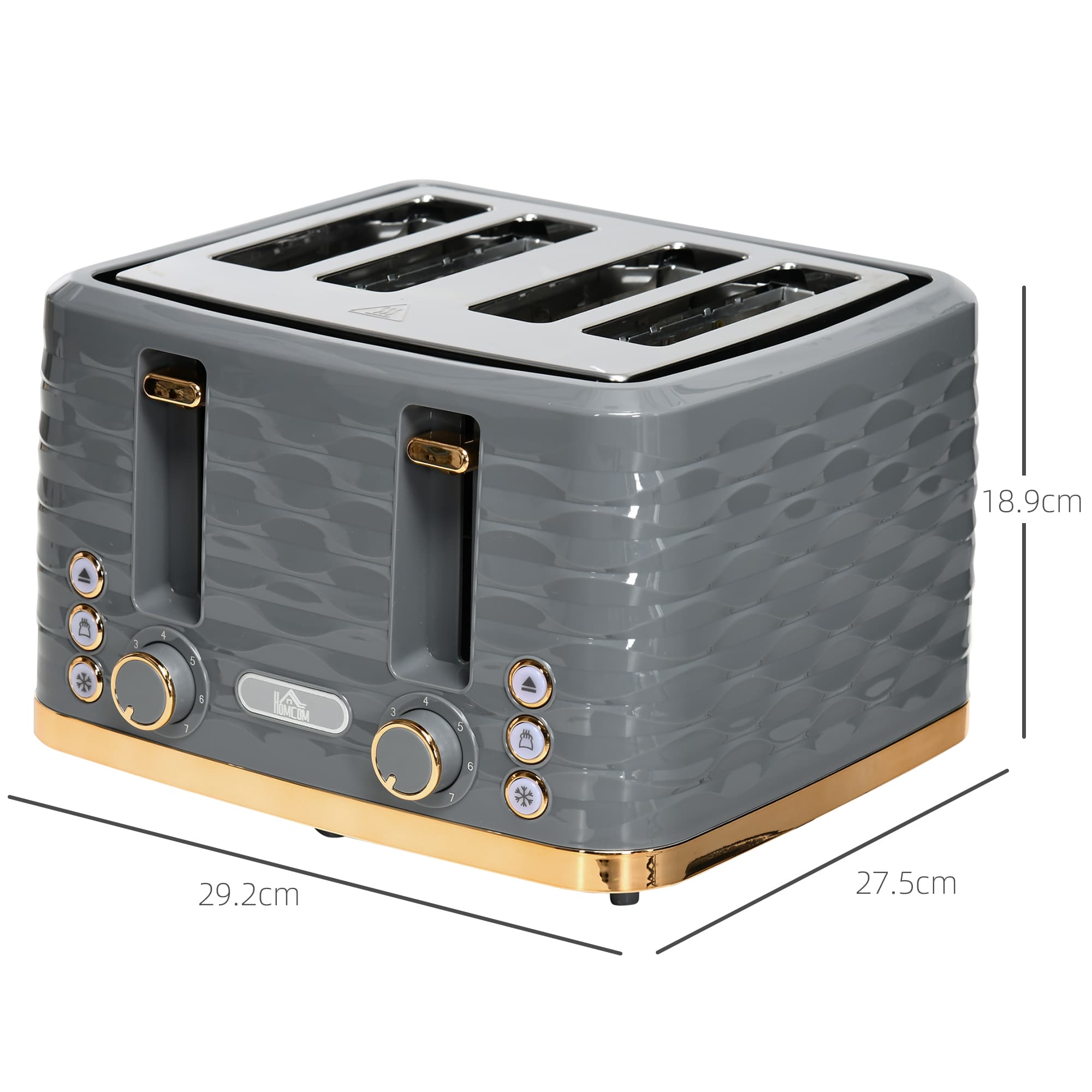 Wave-Textured Four-Slice Toaster in Grey with Gold Trim - image 2