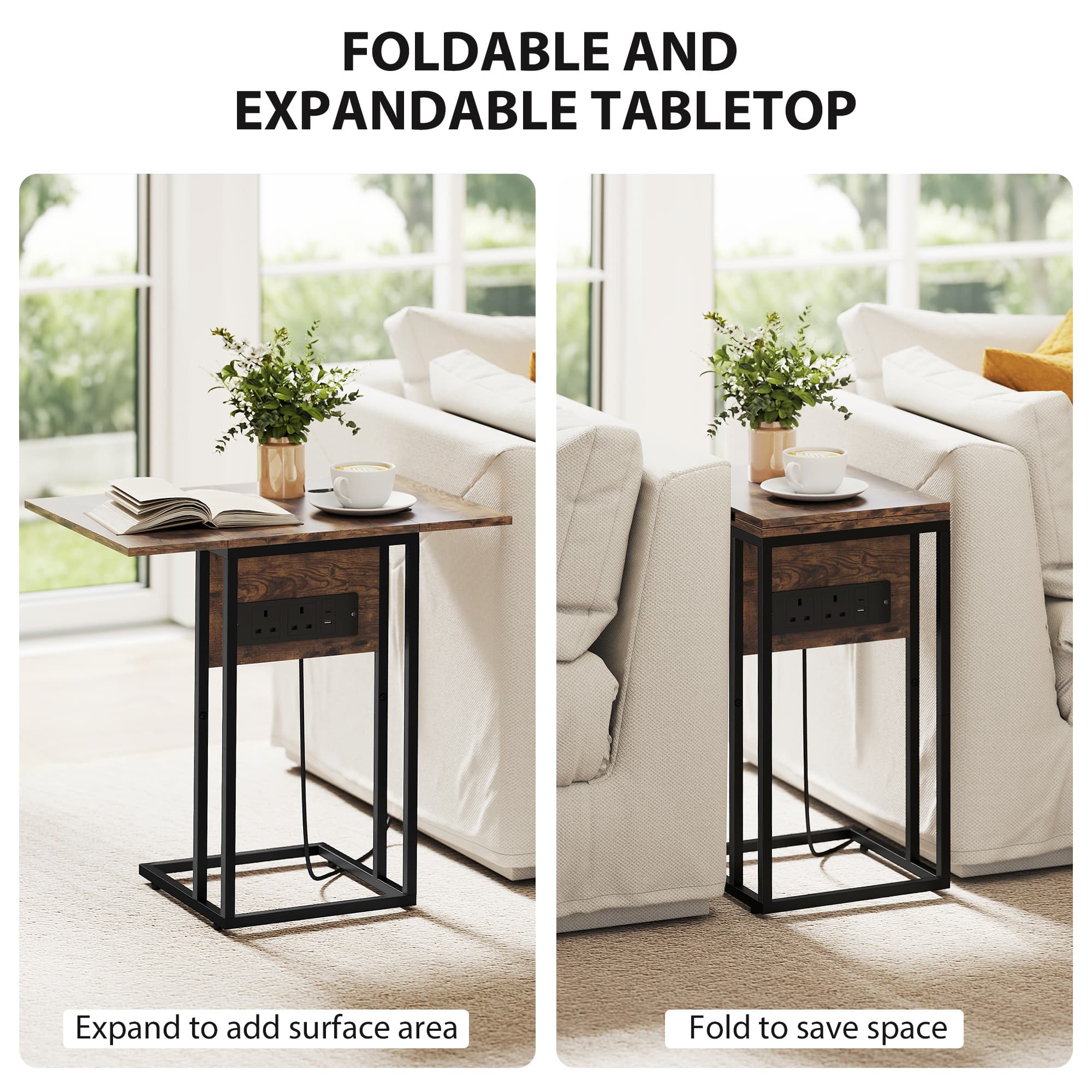 Side Table with Built-In Charging Station and Foldable Top - image 6