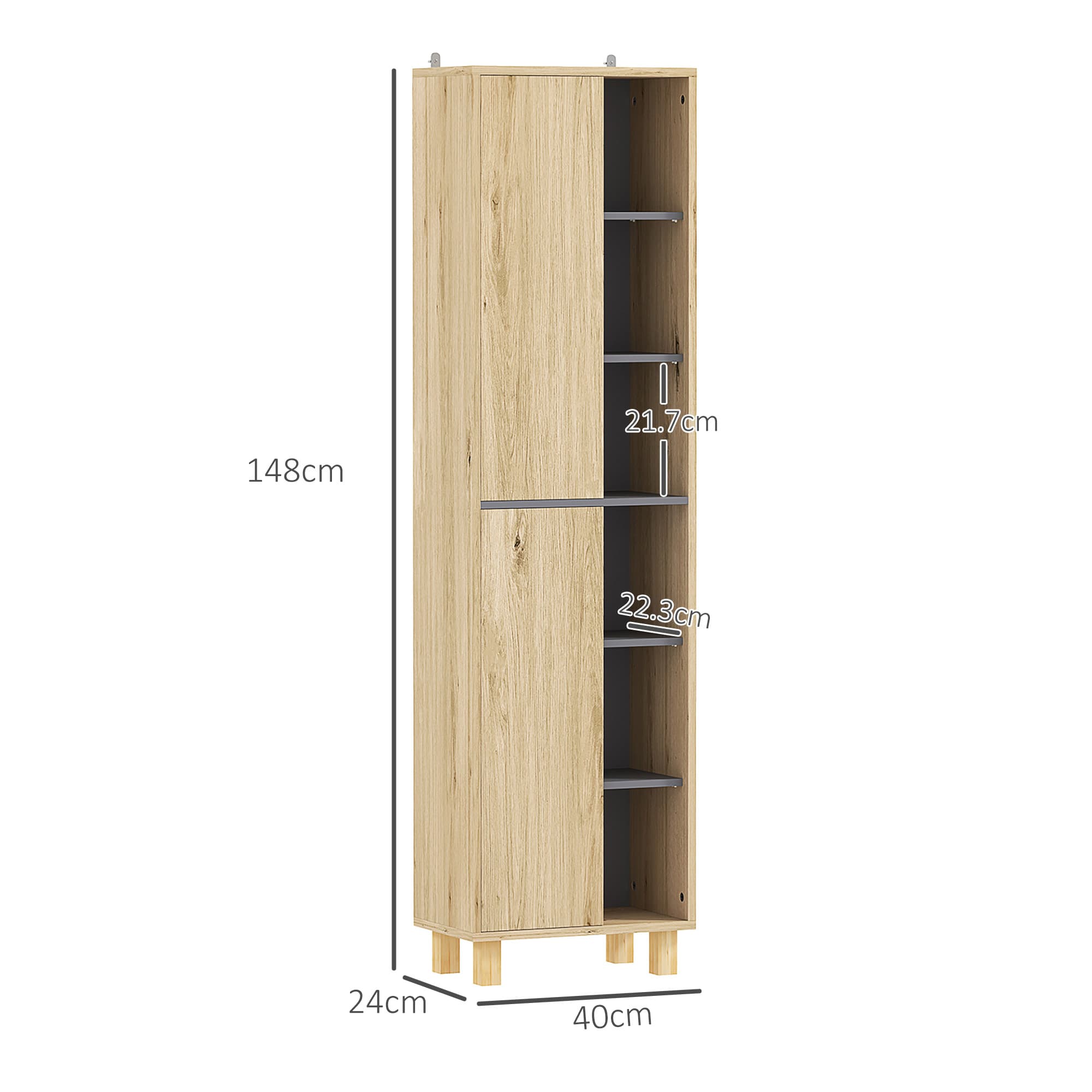 Tall Slim Bathroom Storage Cabinet with Open Shelves and Doors - image 3