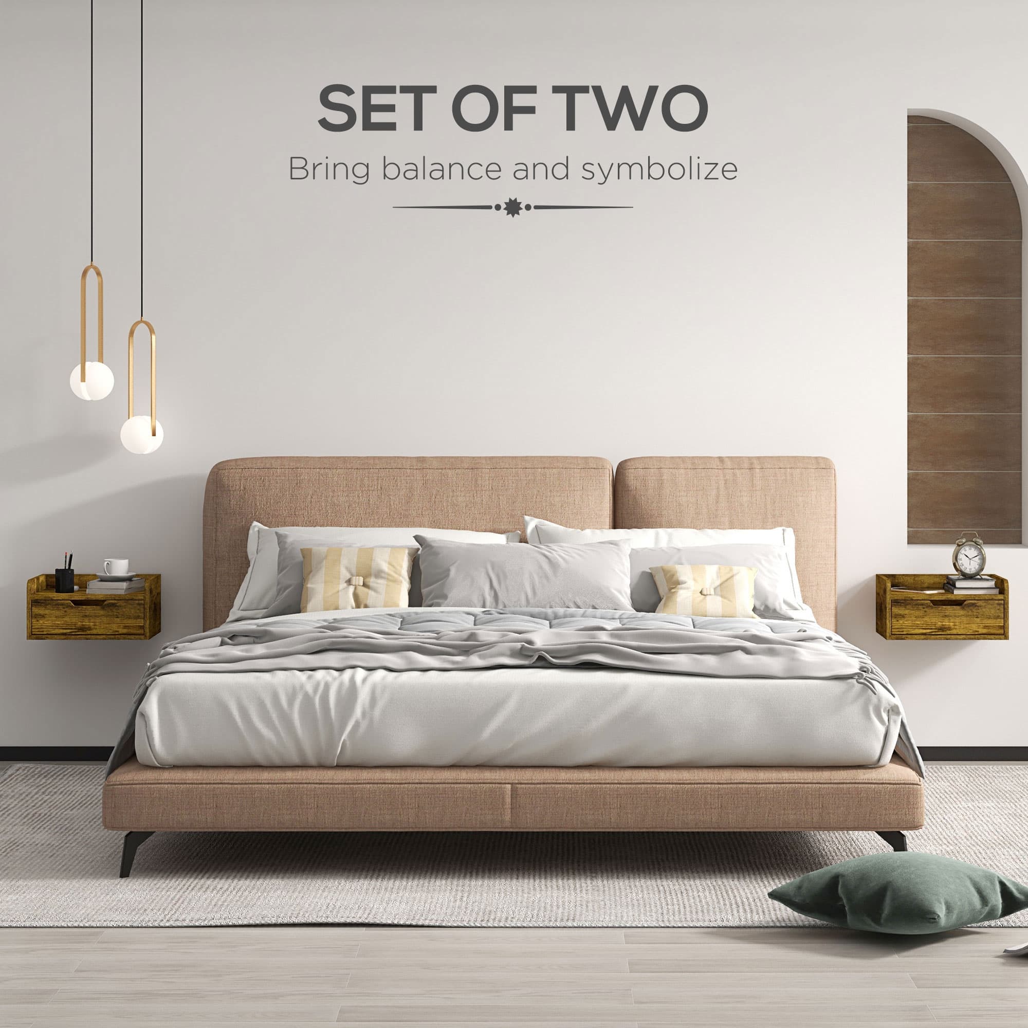 Set of Two Wall-Mounted Floating Nightstands in Rustic Brown - image 4