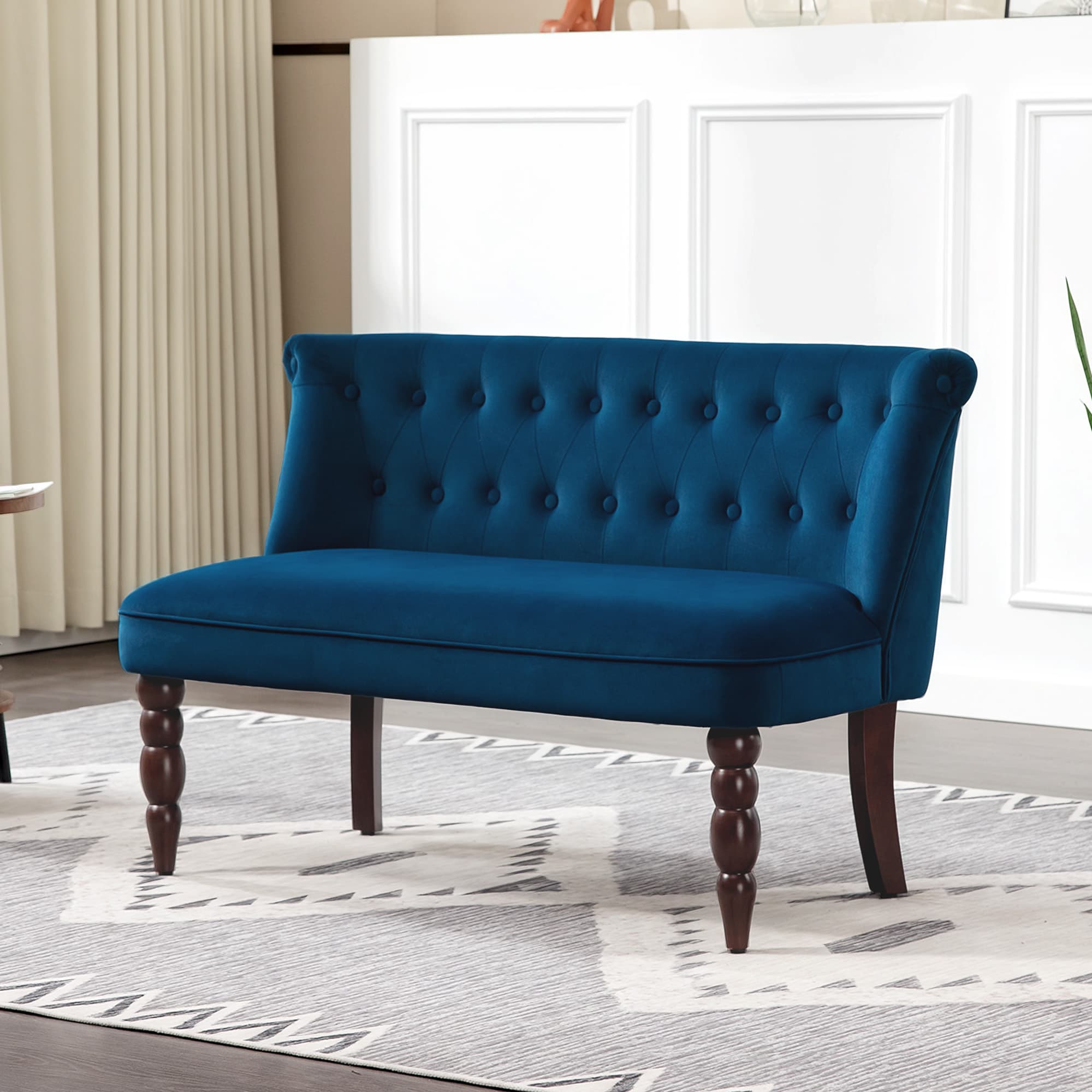 Discover Plush Comfort: Dark Blue Velvet 2-Seater Wingback Sofa - image 2