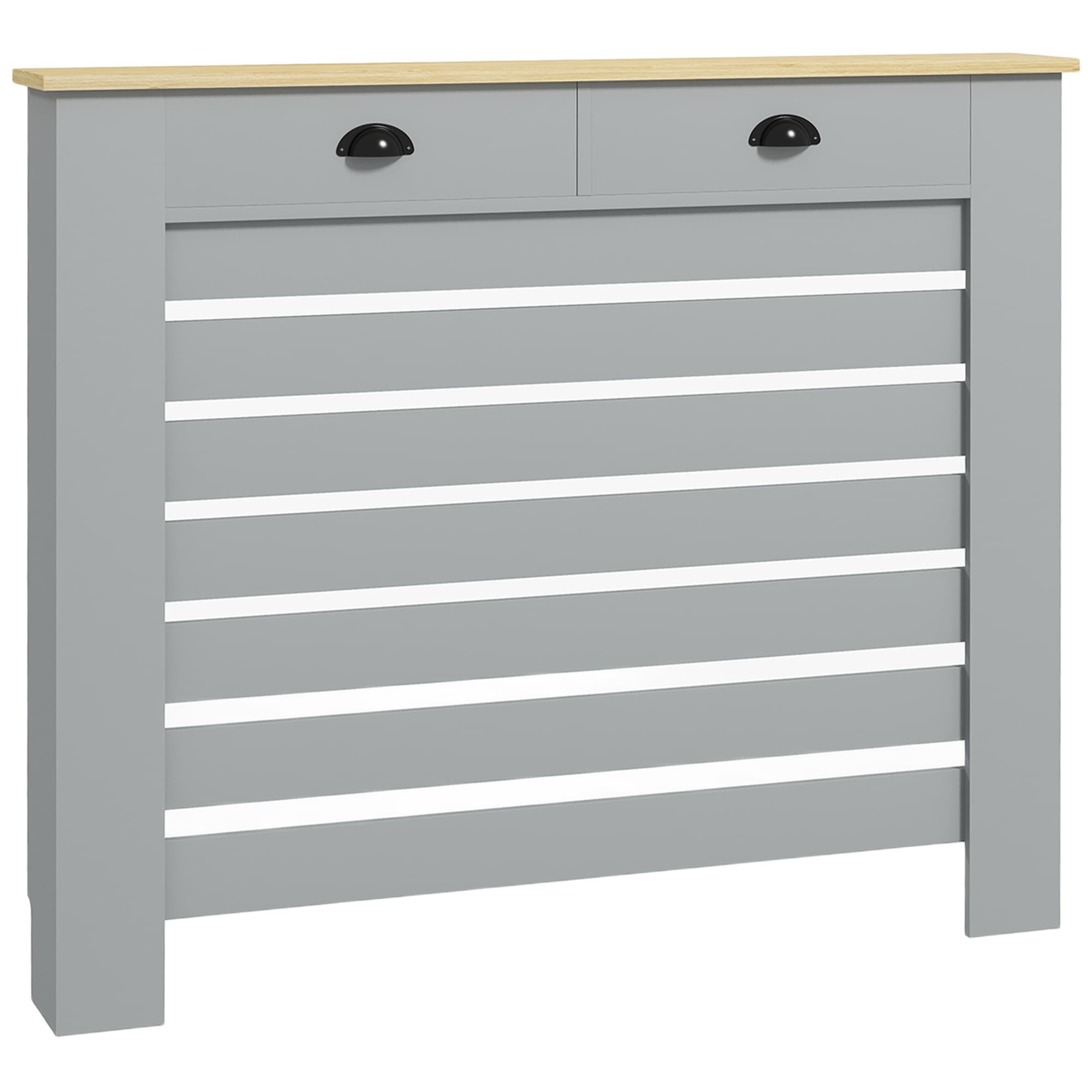 Slatted Radiator Cover with Two Drawers – Grey