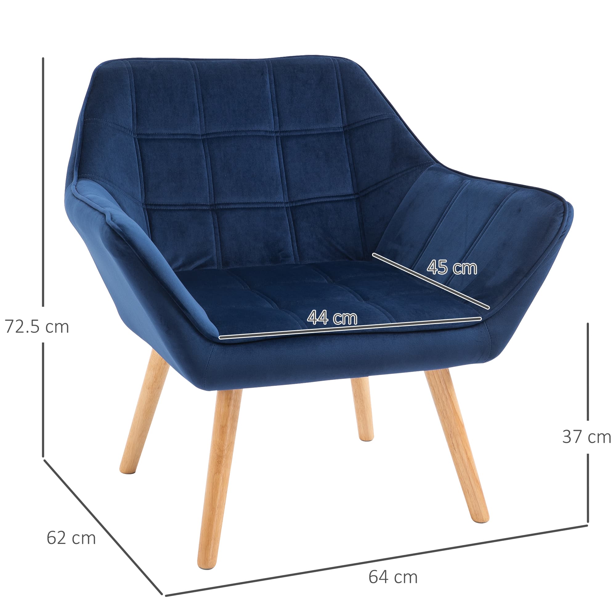 Blue Velvet Accent Chairs With Quilted Seat – Set of 2 - image 2