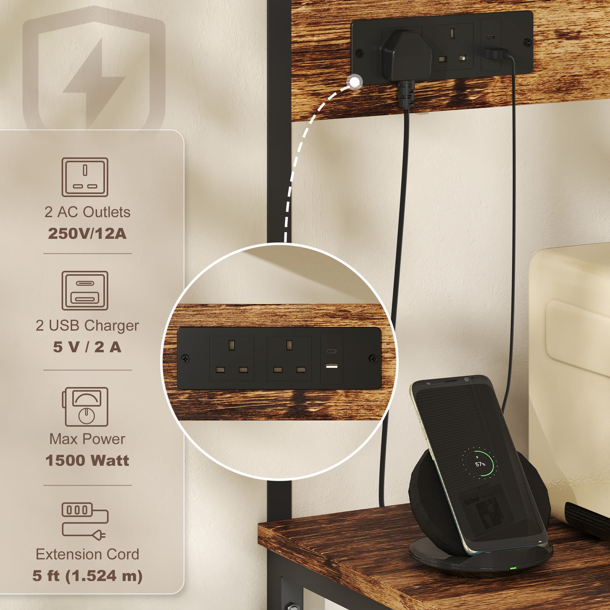 Kitchen Bakers Rack with Built-In Power Outlet & USB Ports - image 4