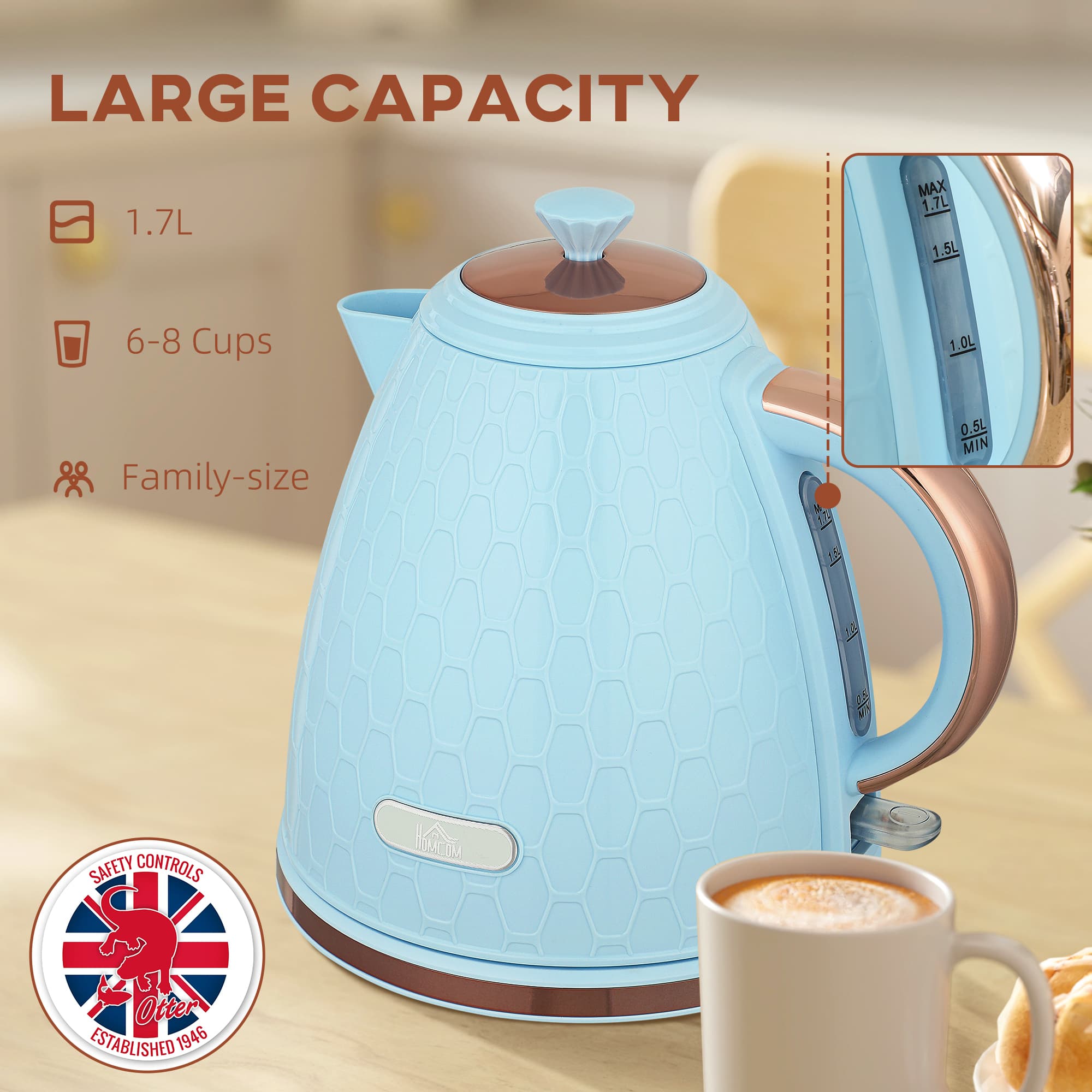 Light Blue 3kW Kettle with Rose Gold Handle and Embossed Body - image 7