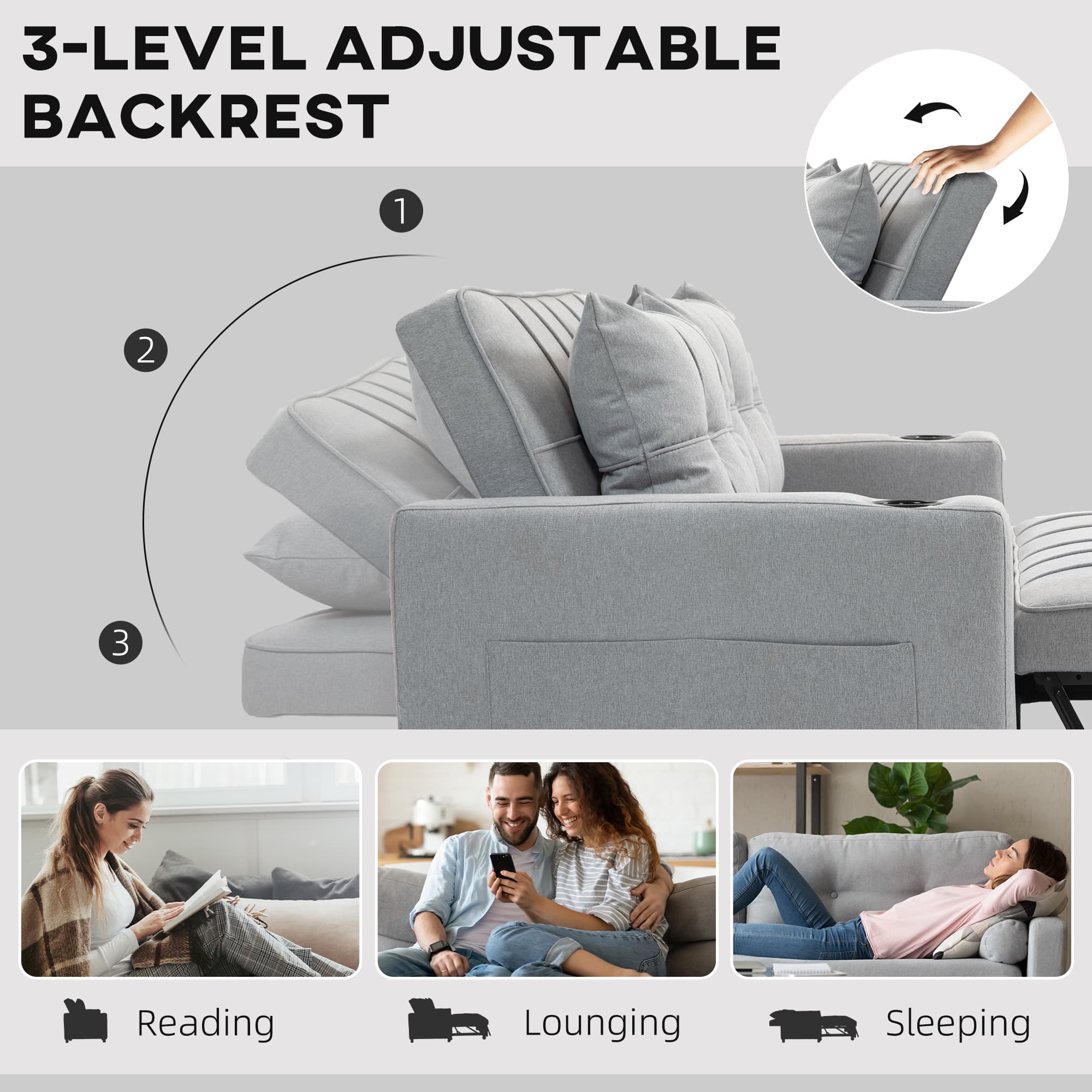 Light Grey Two-Seater Sofa Bed with Pull-Out Mattress - image 4