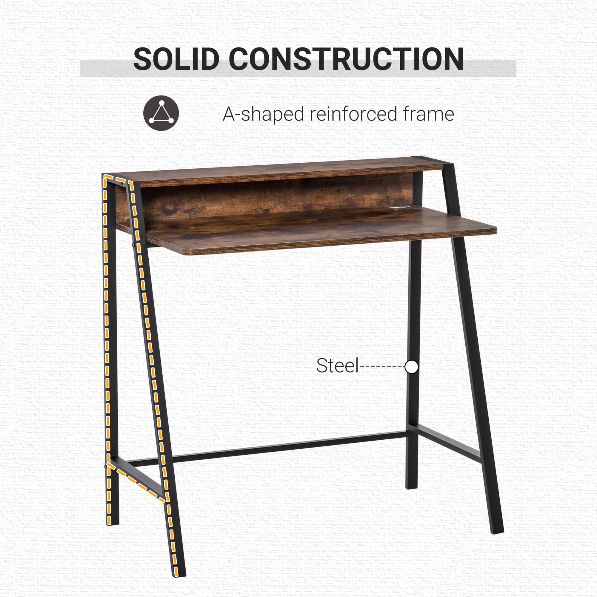 Industrial Writing Desk with Back Shelf – Rustic Brown - image 2