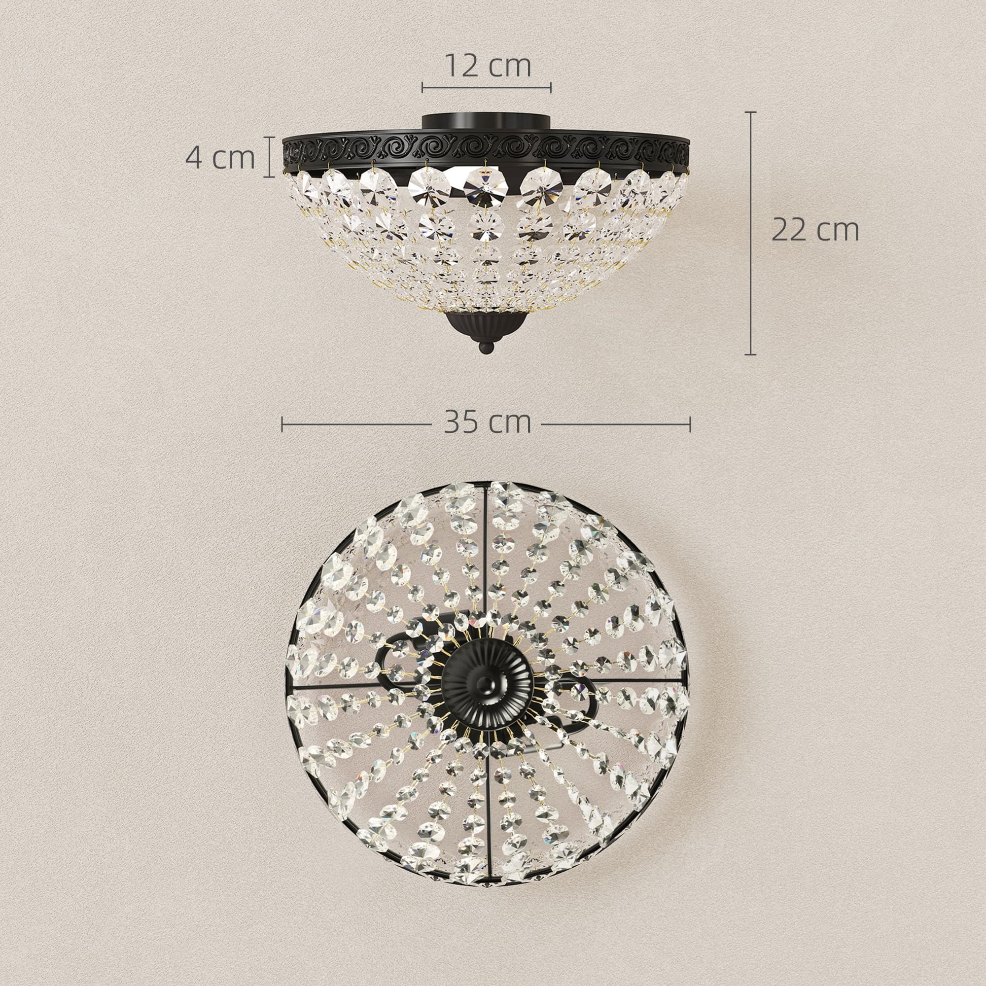 Crystal Ceiling Light with 168 Octagonal Beads, Black Frame - image 1