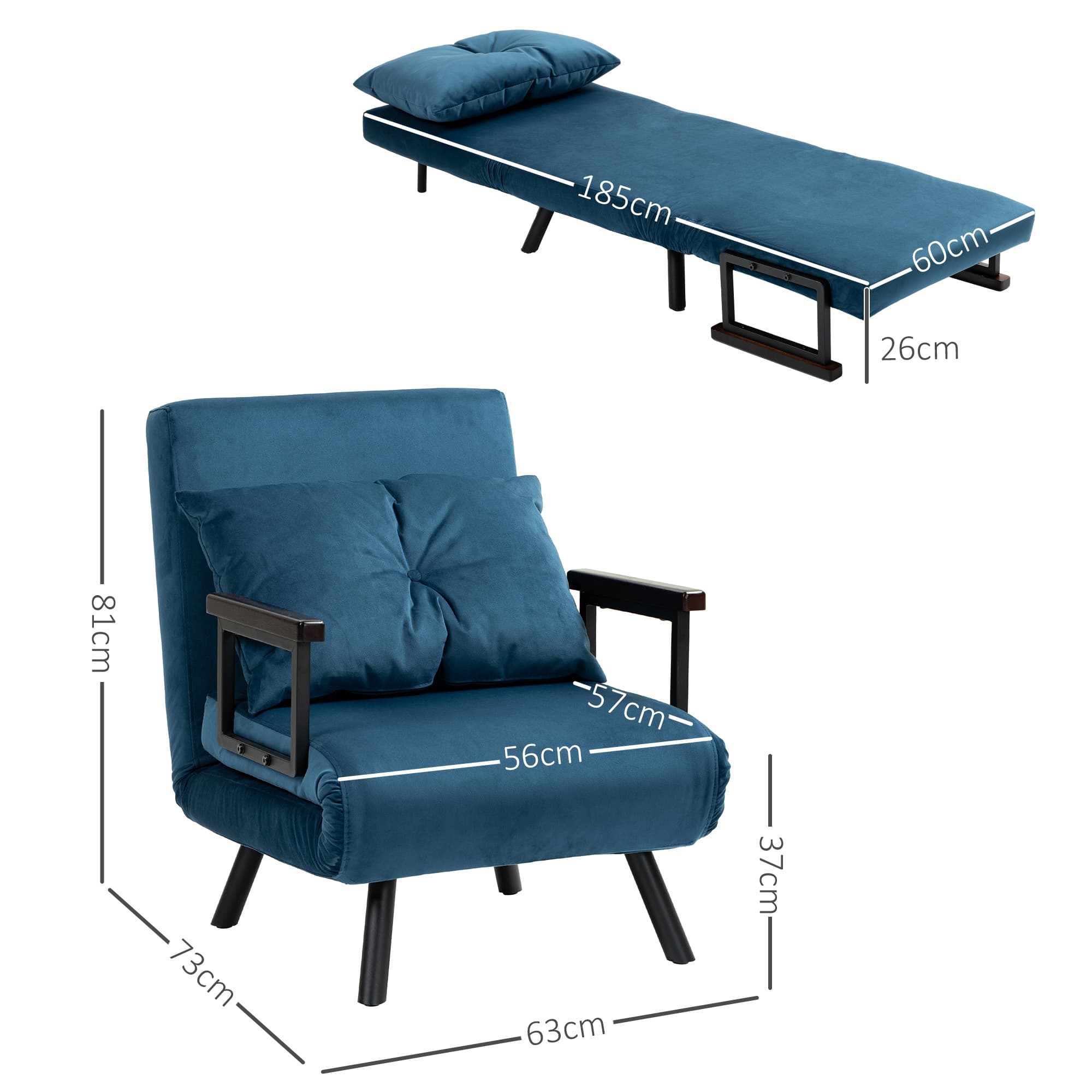 Folding Chair Bed with Five Reclining Positions — Teal Blue - image 3