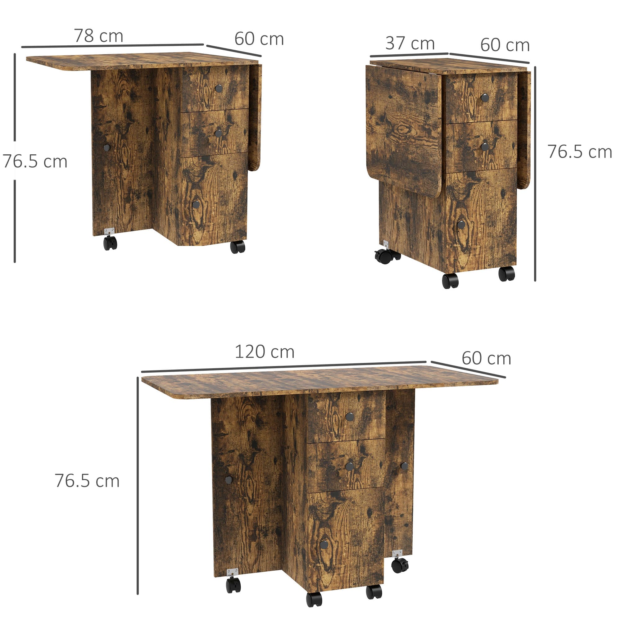 Extendable Drop Leaf Dining Table with Storage – Rustic Brown - image 5