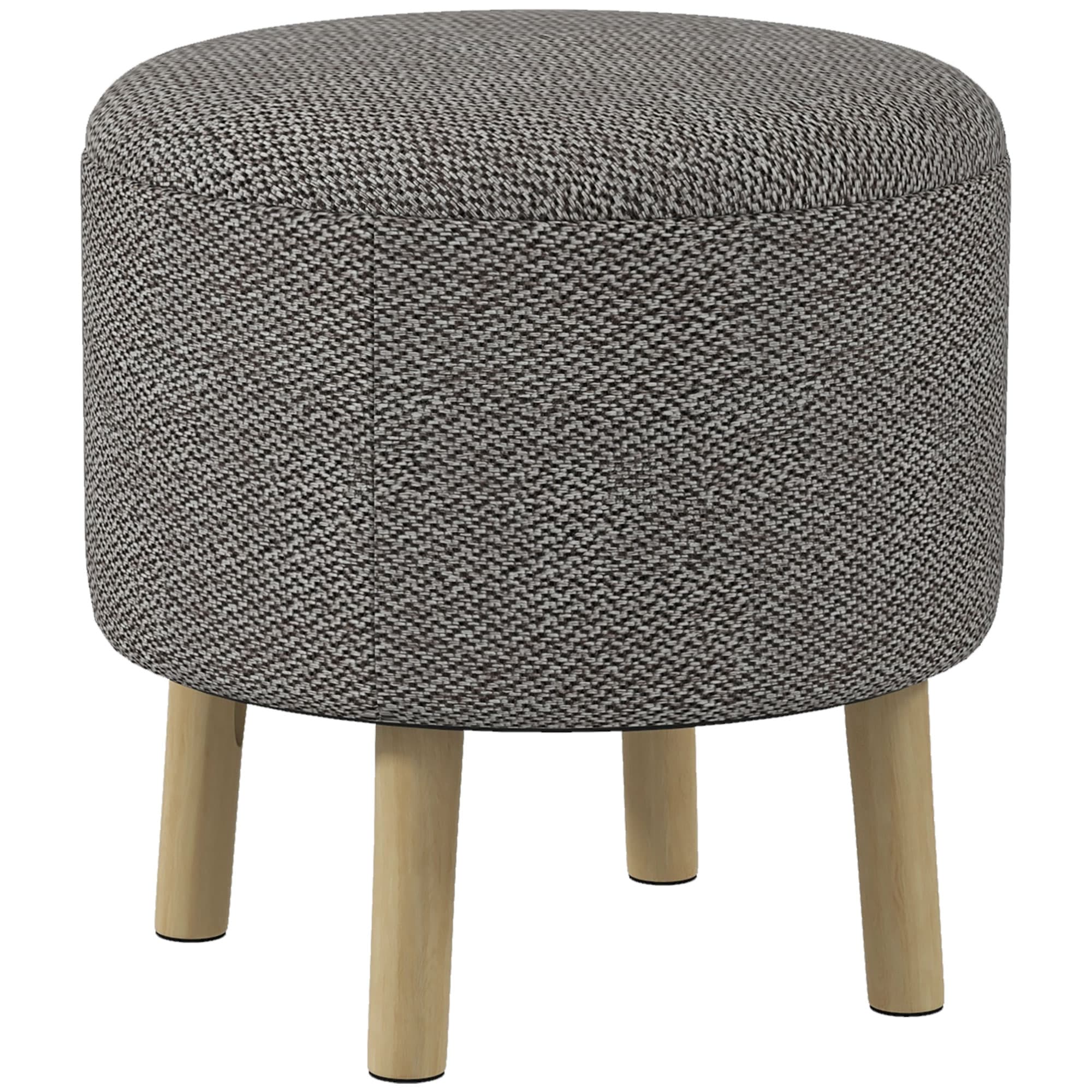 Effortless Storage: Light Grey Round Linen-Look Ottoman
