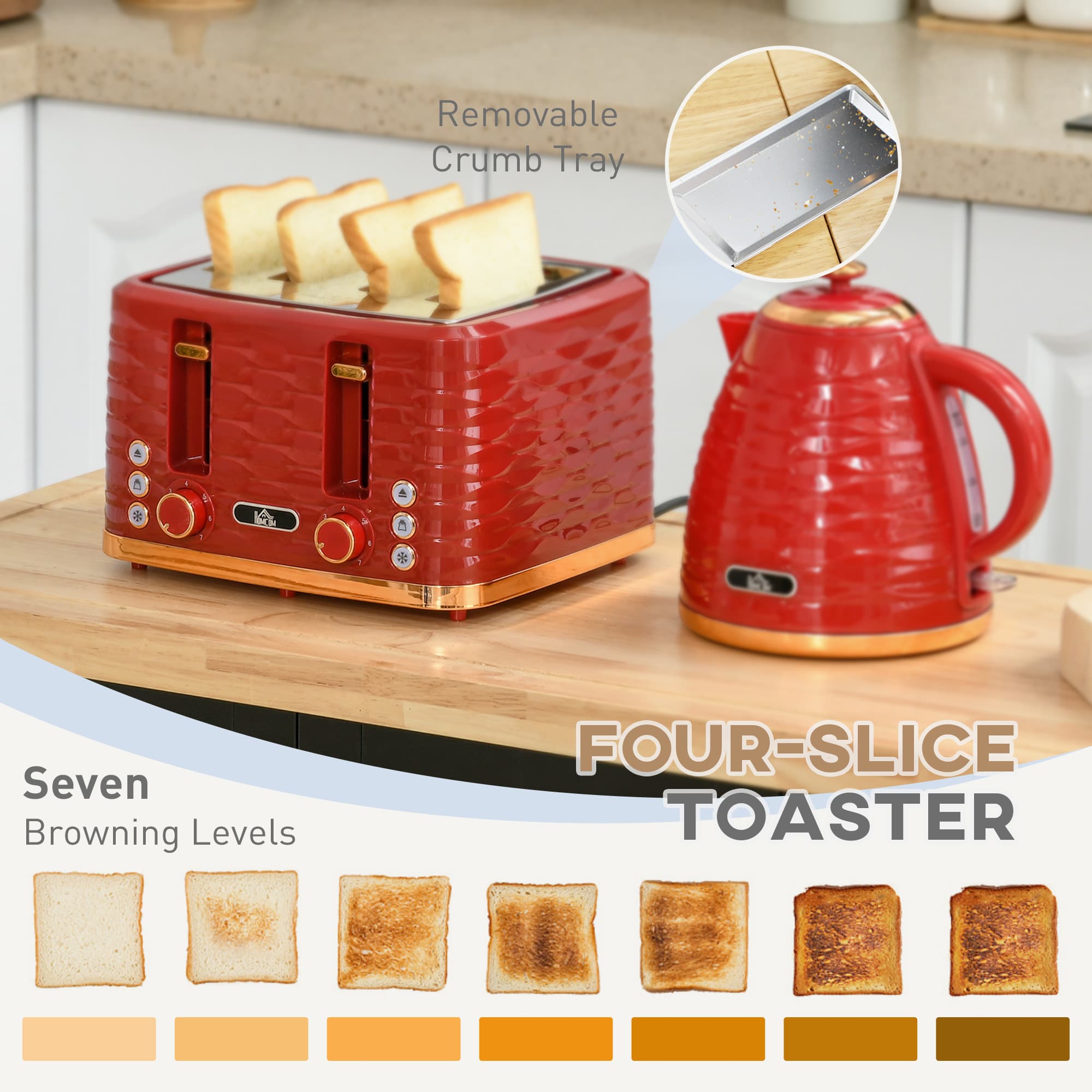 Effortless Breakfasts: Red 1.7L Kettle & 4-Slice Toaster Set - image 2