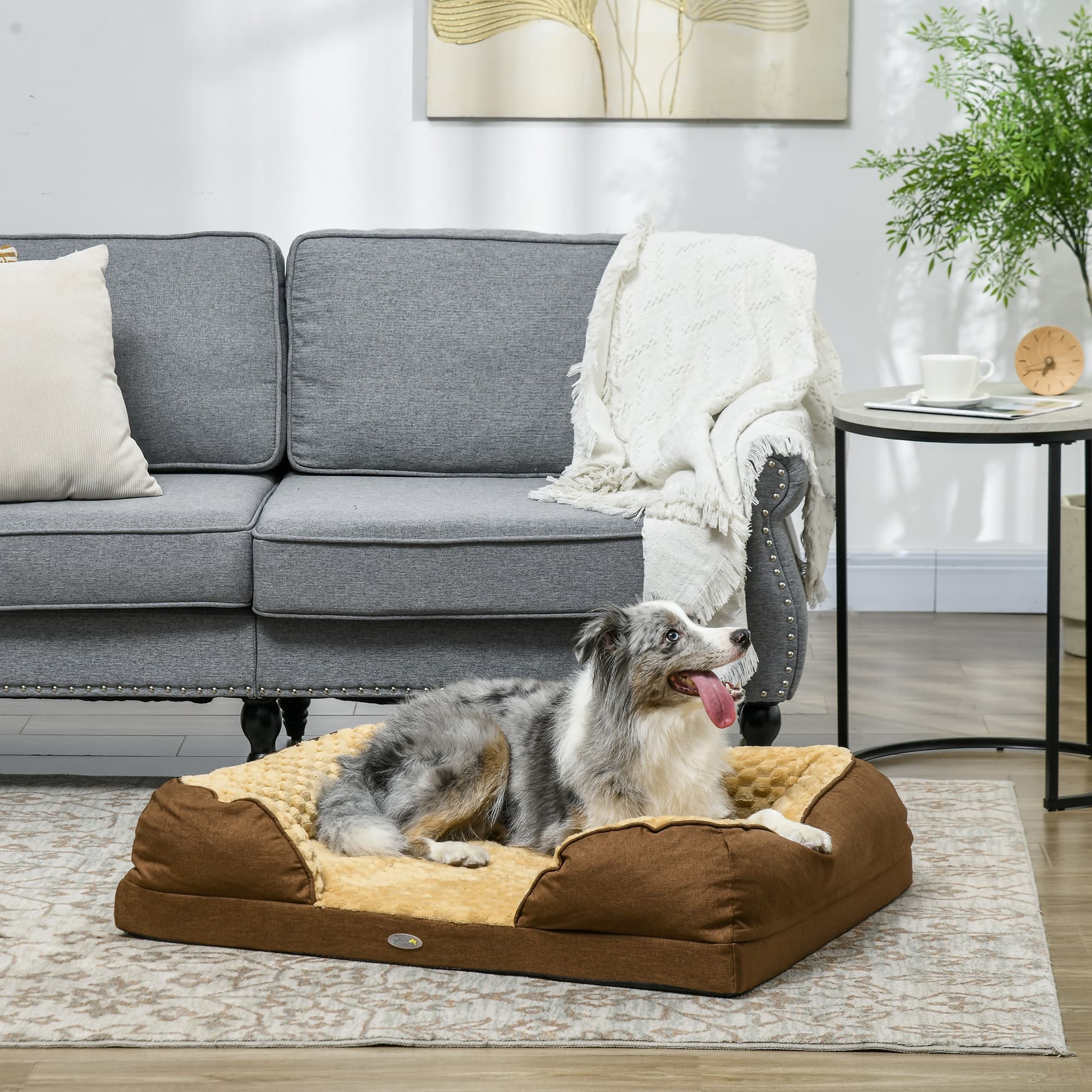PawHut Calming Bolster Dog Bed for Medium Dogs (90cm, Brown) - image 4