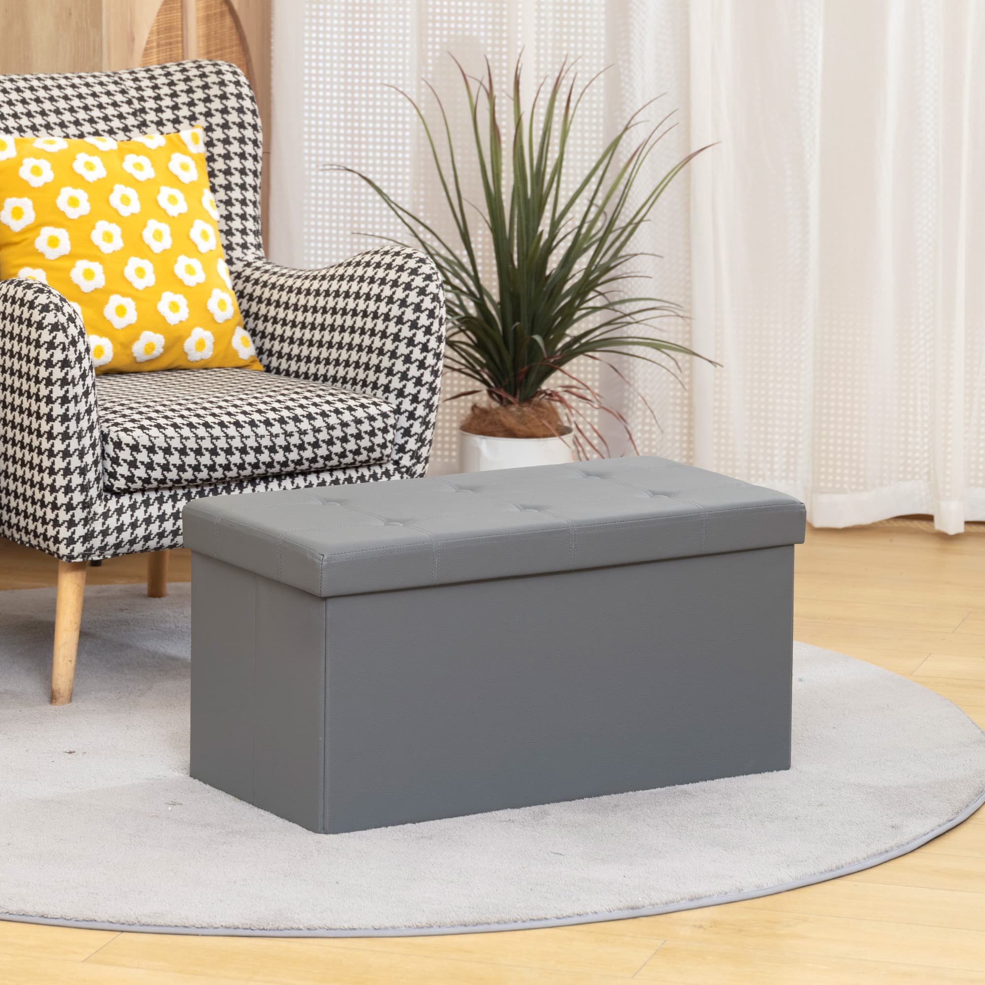 89L Folding Storage Ottoman in Grey PU Leather - image 5